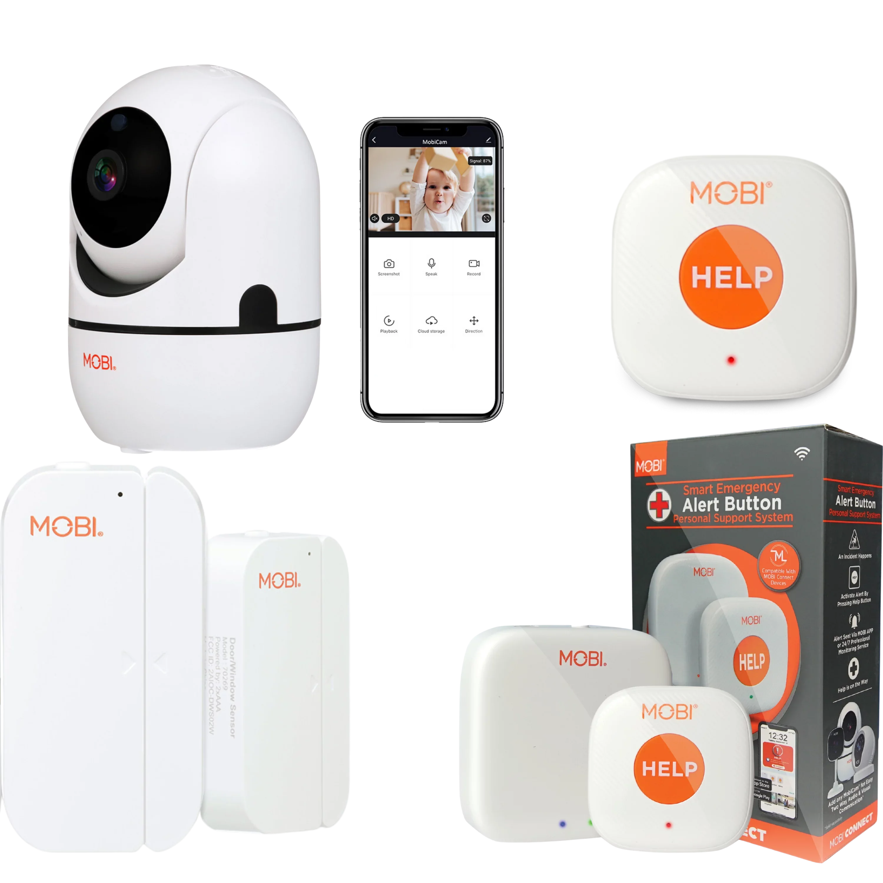 MOBI Connect Premium Whole Home Wireless Safety Kit Comes With 2 SOS Emergency Life Alert Buttons, 1 Smart Hub, 2 Door/Window Sensor, 1 HDX Camera – Fitting With iOS and Android