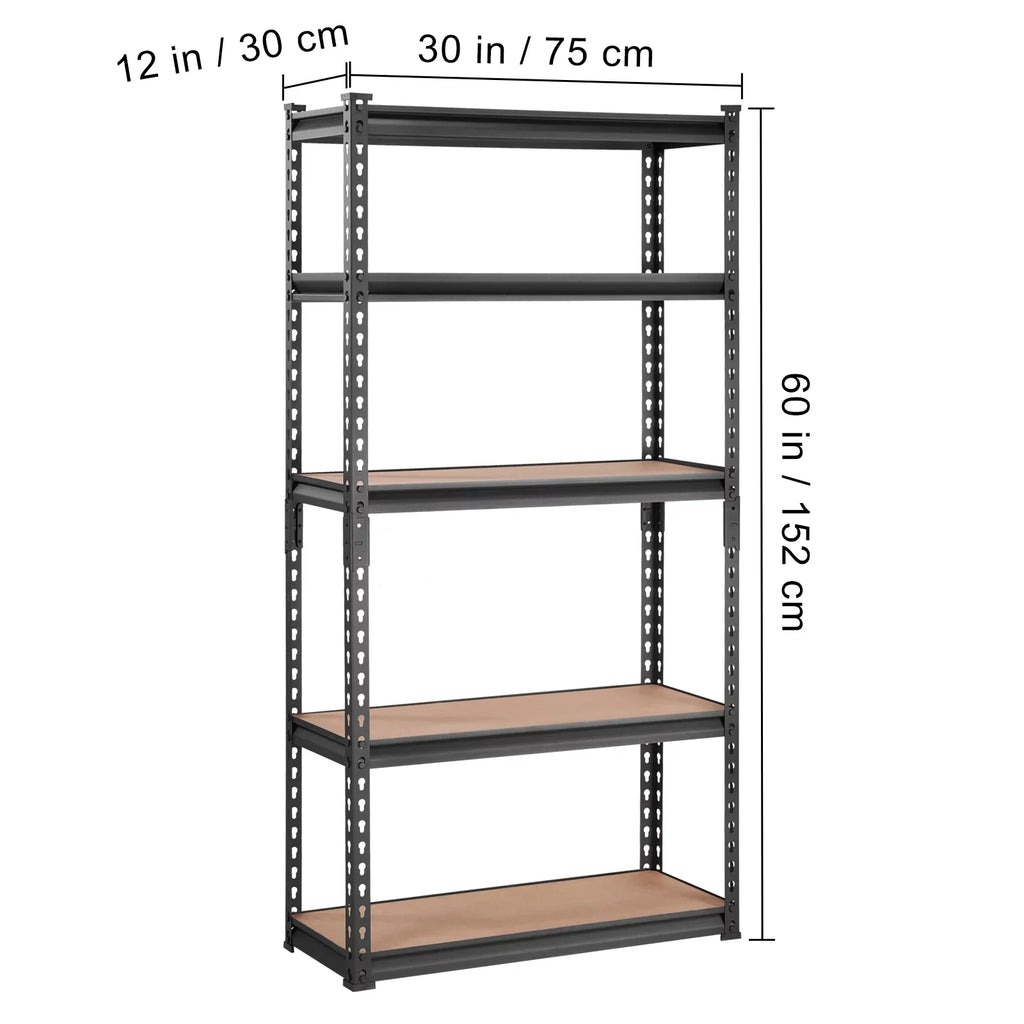 BENTISM 5 Tier Adjustable Heavy Duty Steel Shelving Unit, 12"D x 30"W x 60"H Garage Storage Rack 2000 lbs Load