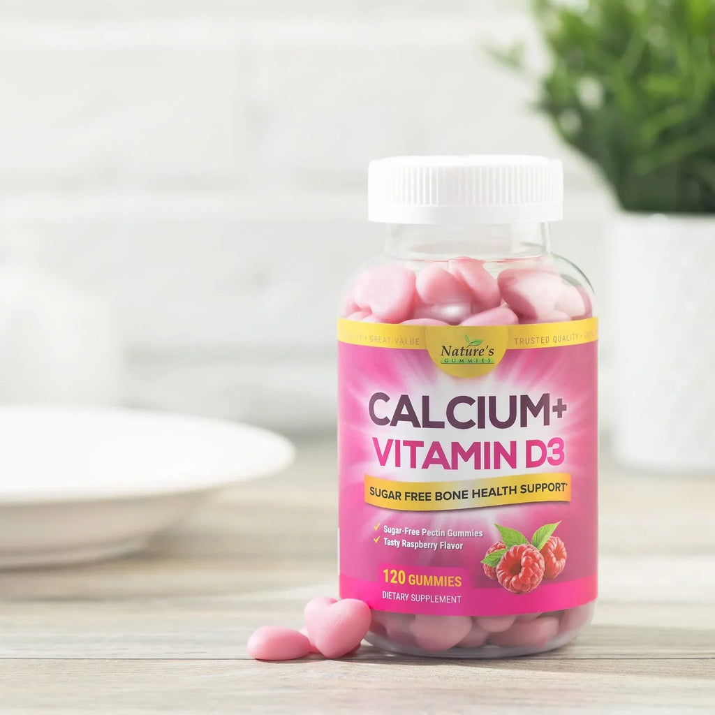 Sugar Free Calcium Gummy Bites Plus 400 IU Vitamin D3, Bone Health & Immune Support, Supports Bone Strength - Chewable Calcium Nutrition Supplement, Non-GMO, Berry Flavor Chews - 120 Gummies