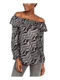 MICHAEL KORS Womens Black Off Shoulder Evening Peasant Top M