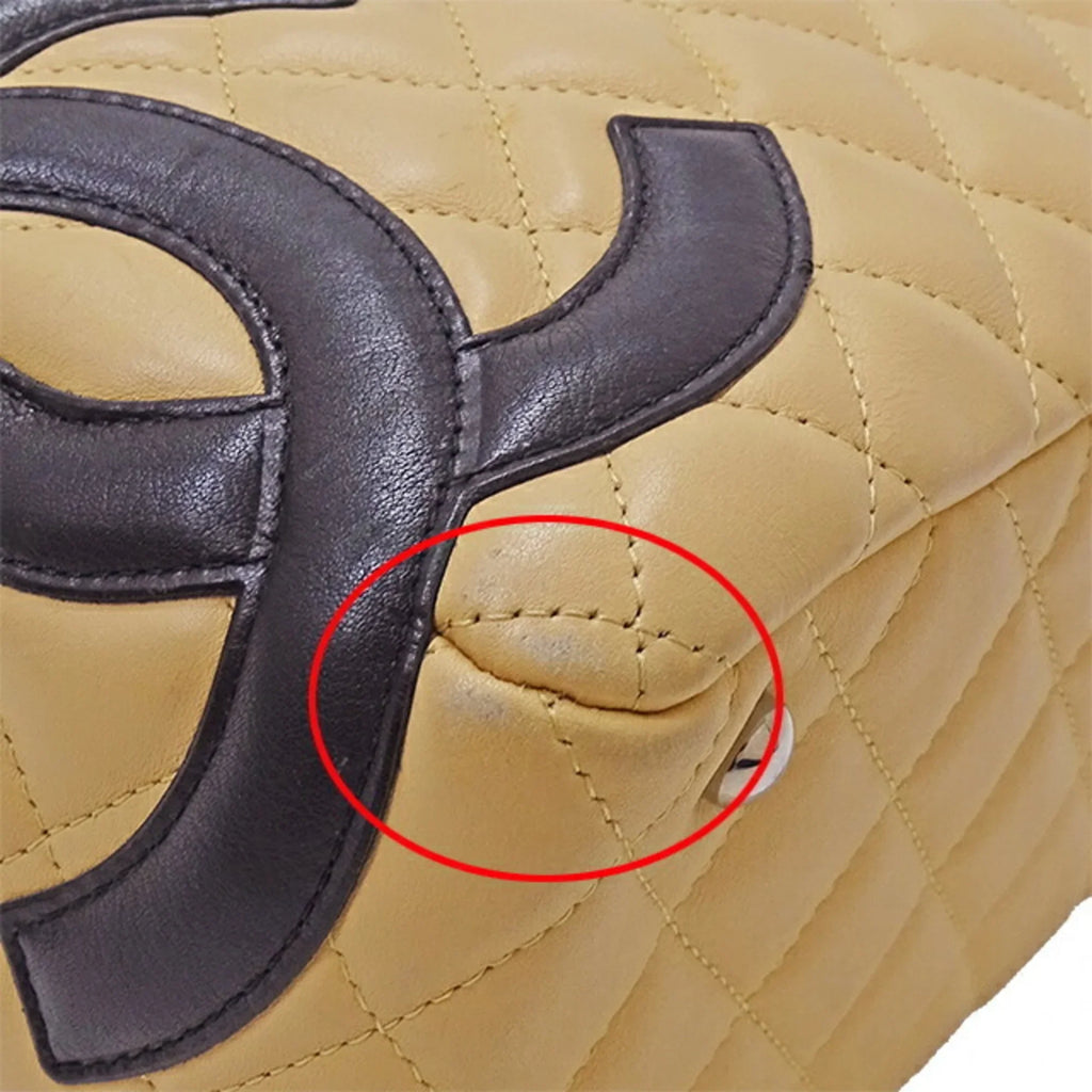 Pre-Owned CHANEL Bag Cambon Women's Handbag Lambskin Beige Black (Fair)