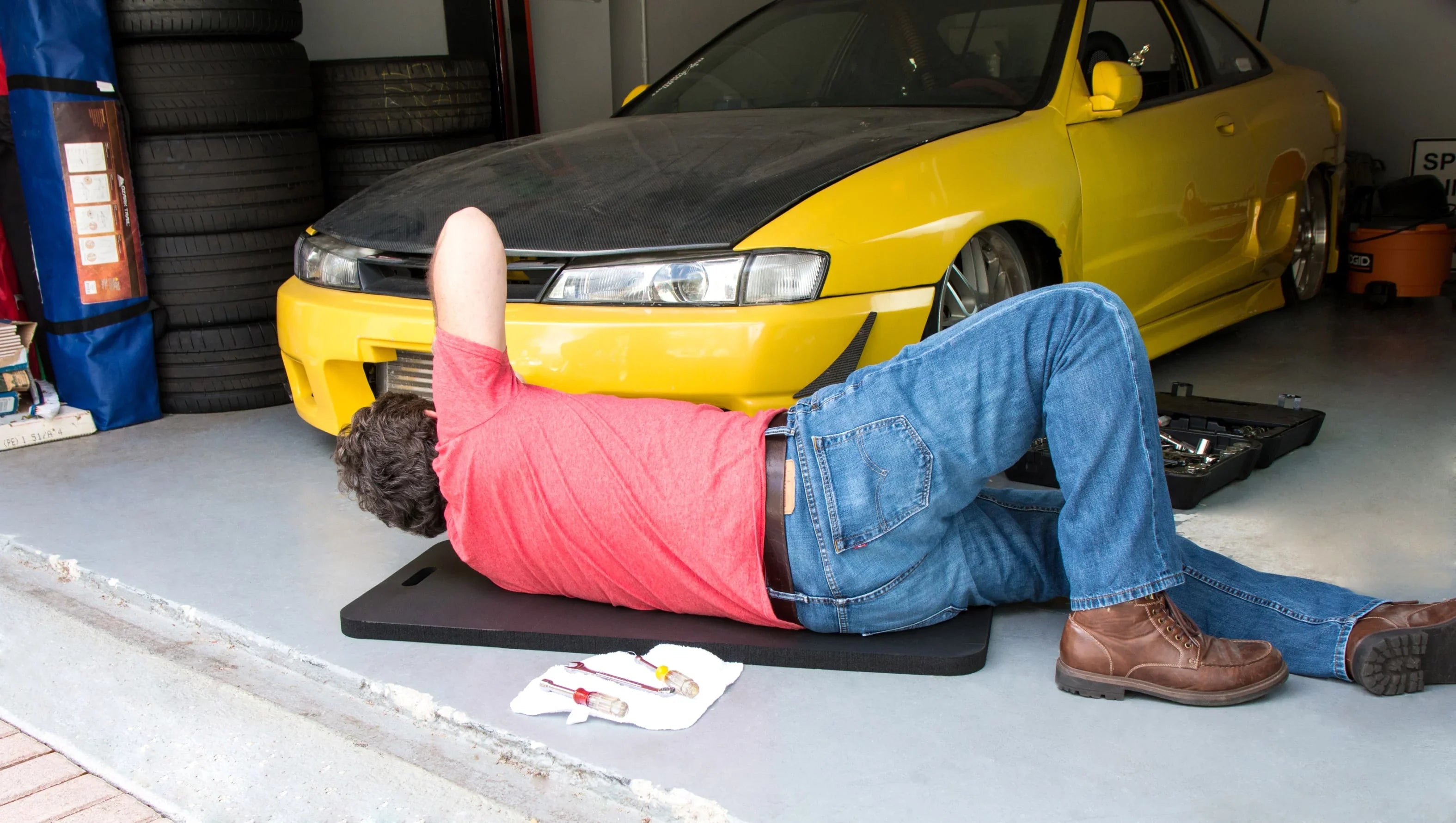 Automotive Creeper Pad 18"x40"x1" Premium Comfort for Getting Under Equipment. Repels Water, Oil & Grease Durable Comfort for All Hard Surfaces: Rocks, Cement, Asphalt, Tile, Metal, etc.