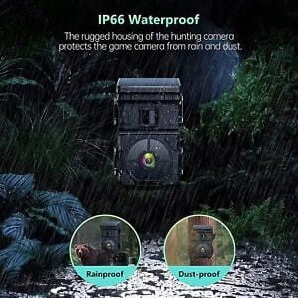 24MP HD Solar Trail Camera Rechargeable Game Wildlife Hunting IP66 Night Vision