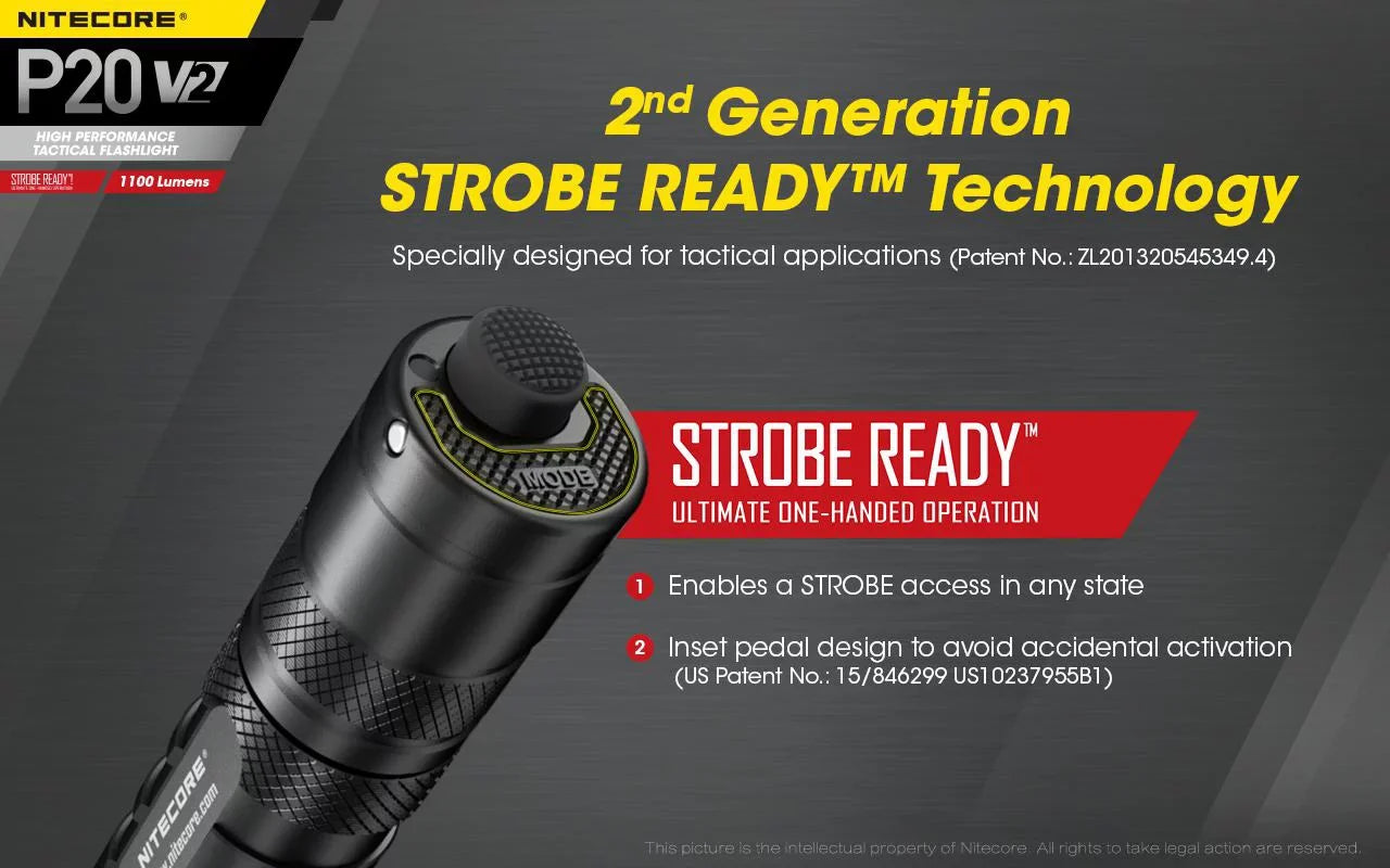 Combo: Nitecore P20 V2 Tactical LED Flashlight - CREE XP-L2 V6 - 1100 Lumens w/NL183 Battery, UI1 Charger +Free Eco-Sensa USB Cord