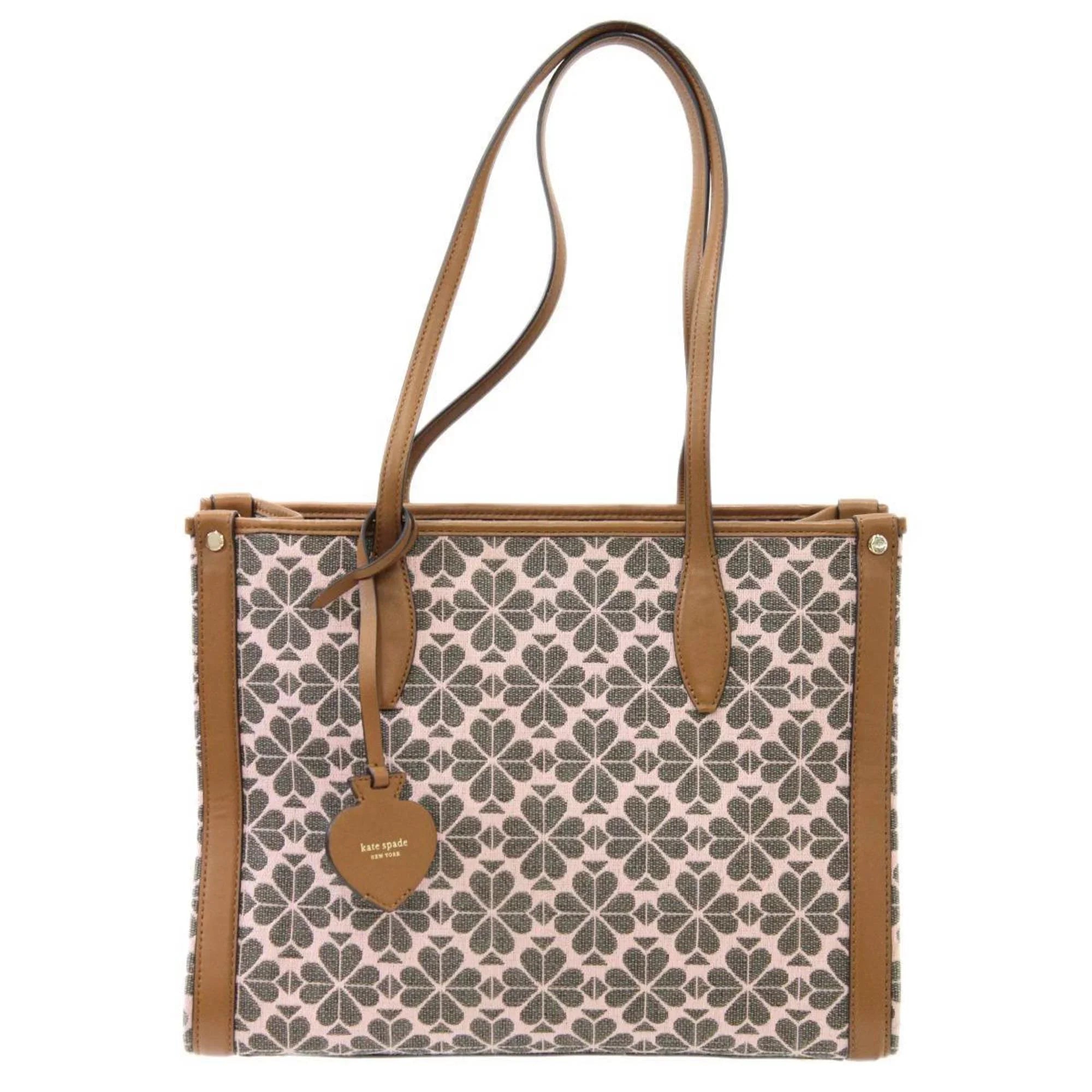Pre-Owned Kate Spade spade flower collection tote bag shoulder jacquard leather pink x brown women's KS (Good)