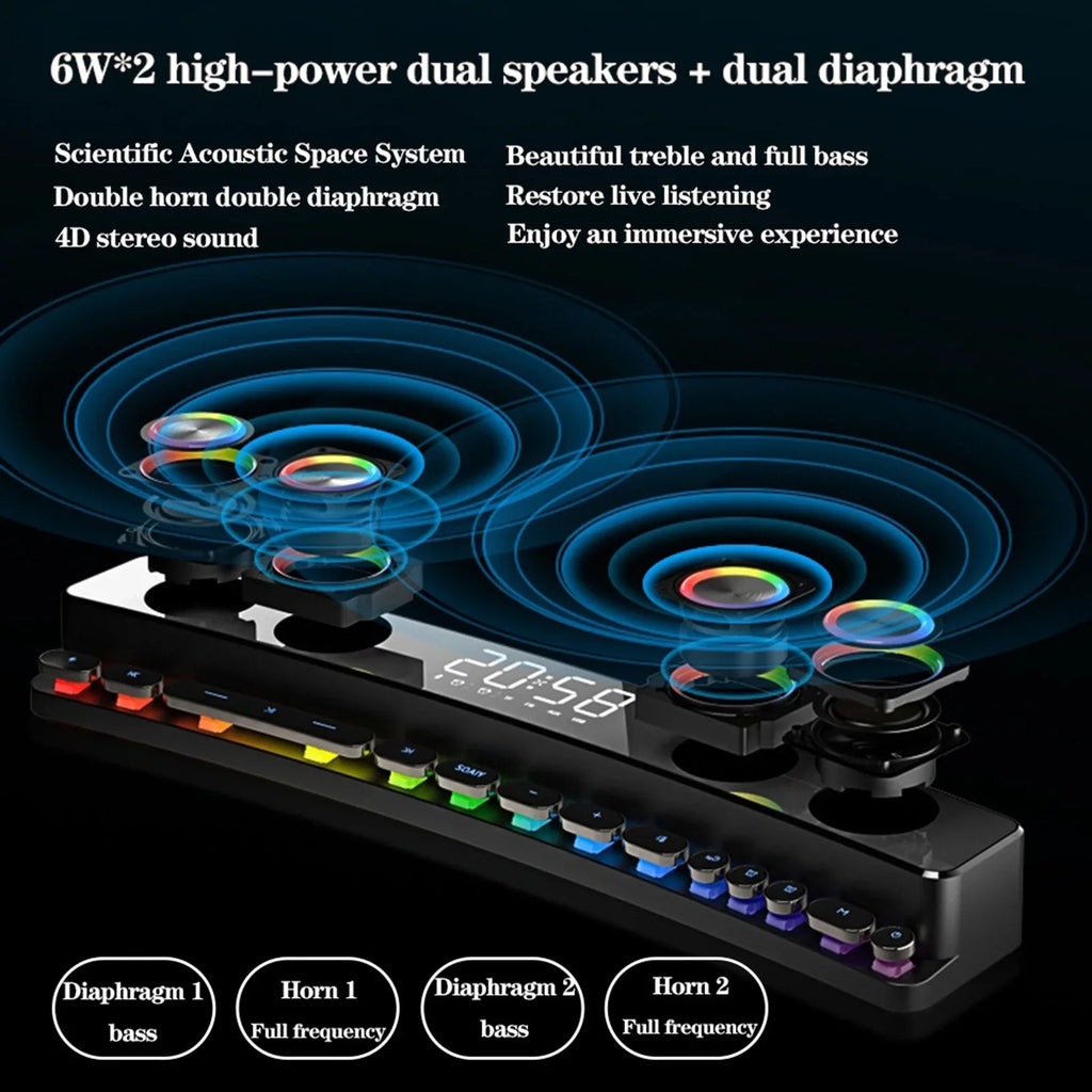 soaiy/SH39 Wireless HiFi Speaker Computer Game Subwoofer BT Speaker 3600mAh Sound Bar Stereo Music Player Clock 3D Stereo Bass Surround Sound Box 3.5mm Audio Input for PC Laptop Smartphone Tablet MP3