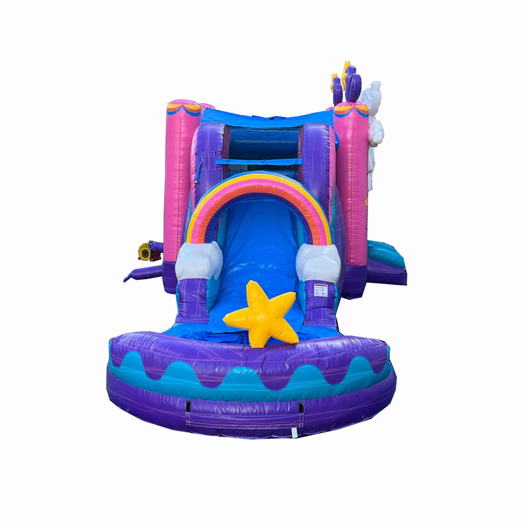 XJUMP Unicorn Inflatable Water Slide Bounce House Combo with Detachable Pool (with Air Blower), Commercial Grade, 100% PVC Vinyl, for Kids and Adults, Basketball Hoop, Outdoor Backyard, Wet Dry