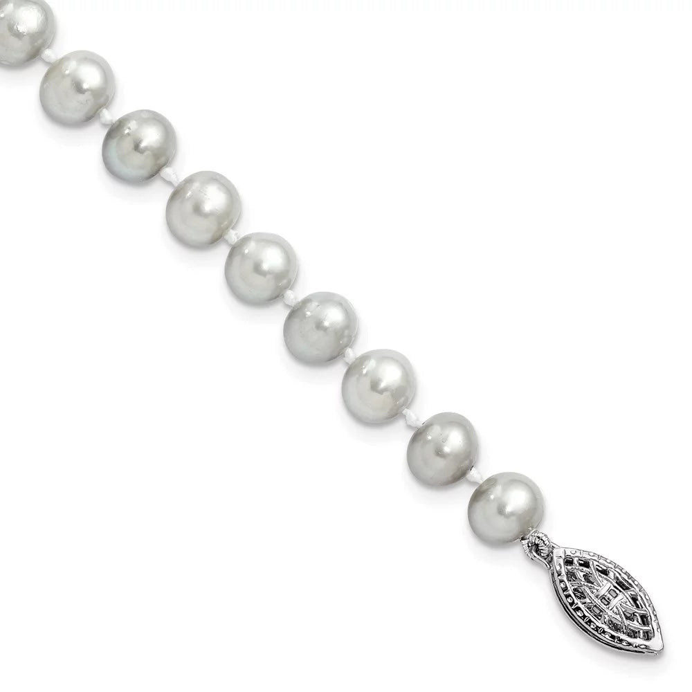 Auriga 925 Sterling Silver Rhodium 6-7mm Grey Fwc Pearl Bracelet 7.25inch for Women