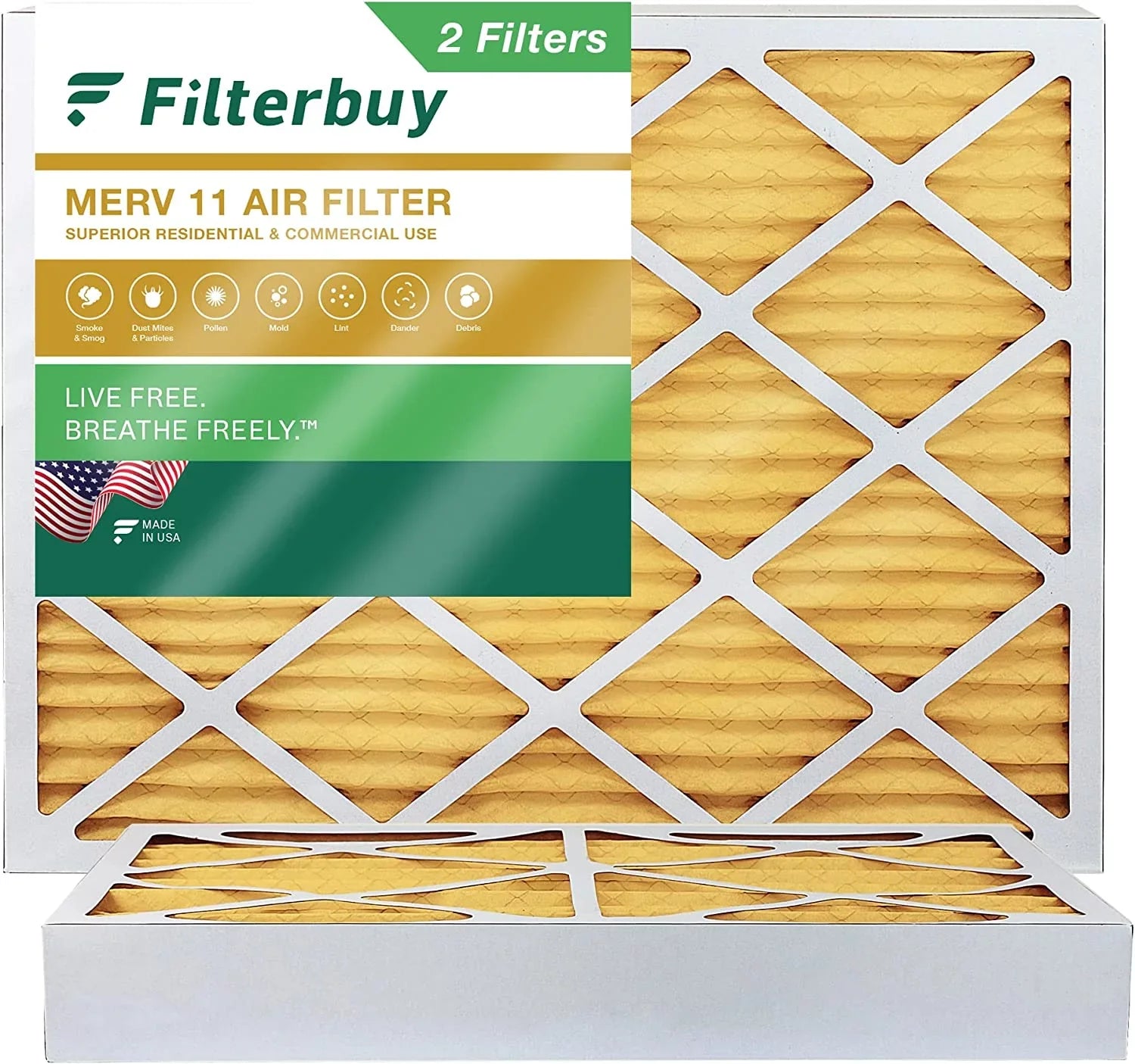 Filterbuy 12x15x4 MERV 11 Pleated HVAC AC Furnace Air Filters (2-Pack)