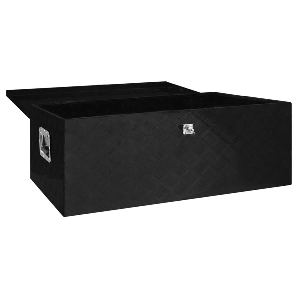 Anself Aluminum Tool Box Truck Toolbox Lockable Underbody Organizer Storage Case Trailer Box Black for Vehicle, Garage, Camping Trip 39.4 x 21.7 x 14.6 Inches (L x W x H)