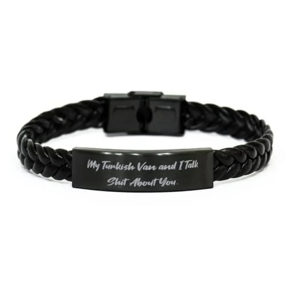 My Turkish Van and I Talk. Braided Leather Bracelet, Turkish Van Cat Engraved Bracelet, Inspirational Gifts for Turkish Van Cat