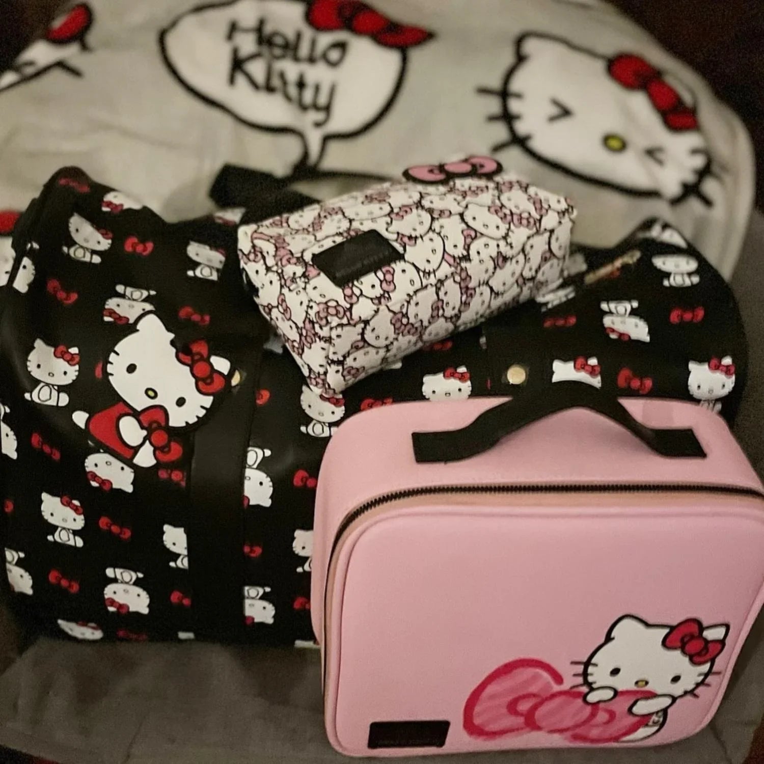 Impressions Vanity Hello Kitty Cosmetic Bag with Faux Leather, Travel Toiletry Bag (Pink Animal)