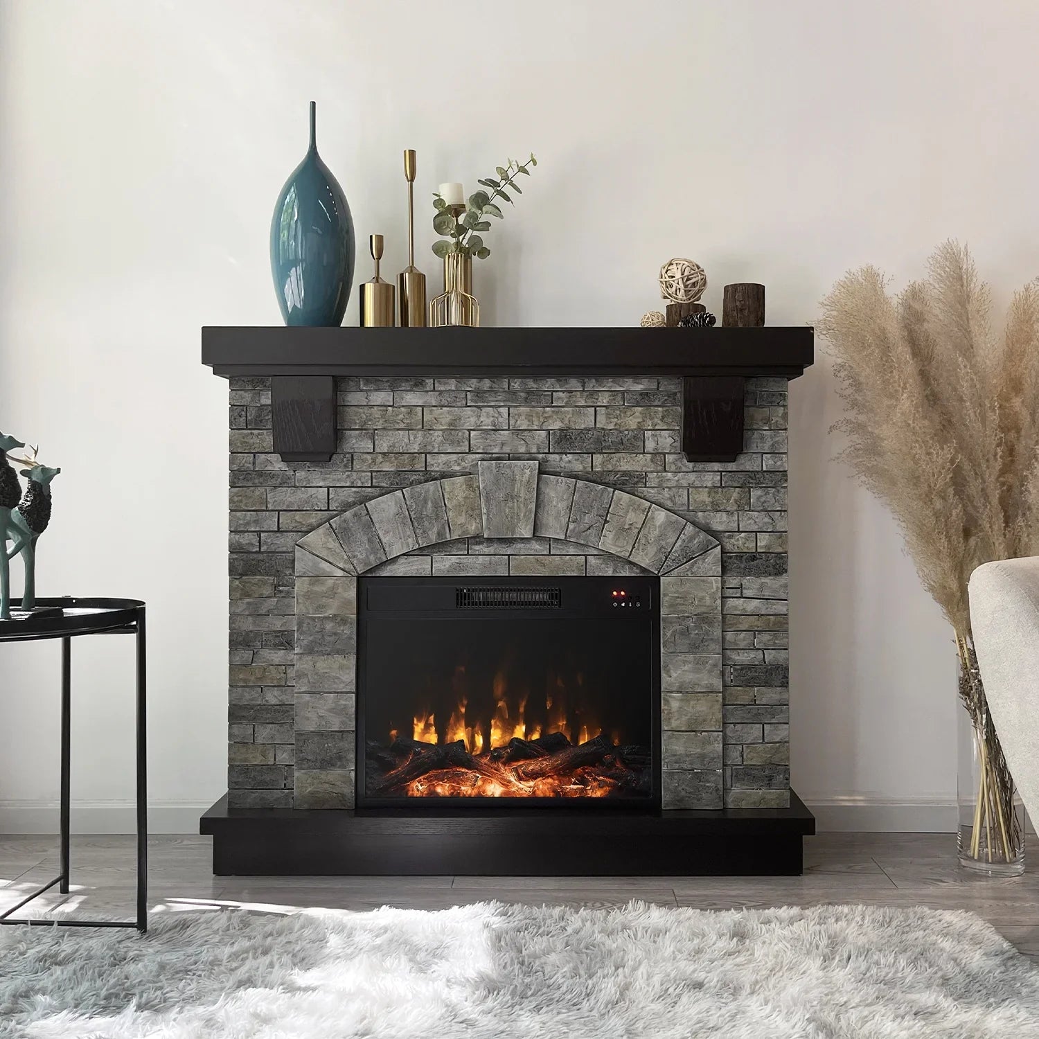 Cloud Mountain 45" Electric Fireplace with Mantel Infrared Freestanding, Gray Stone