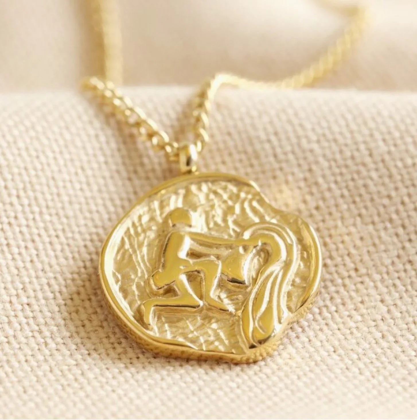 Blue Box Boutique Inc Gold Stainless Steel Aquarius Zodiac Pendant Necklace for Women, Teens | Horoscope, Birthday Gift
