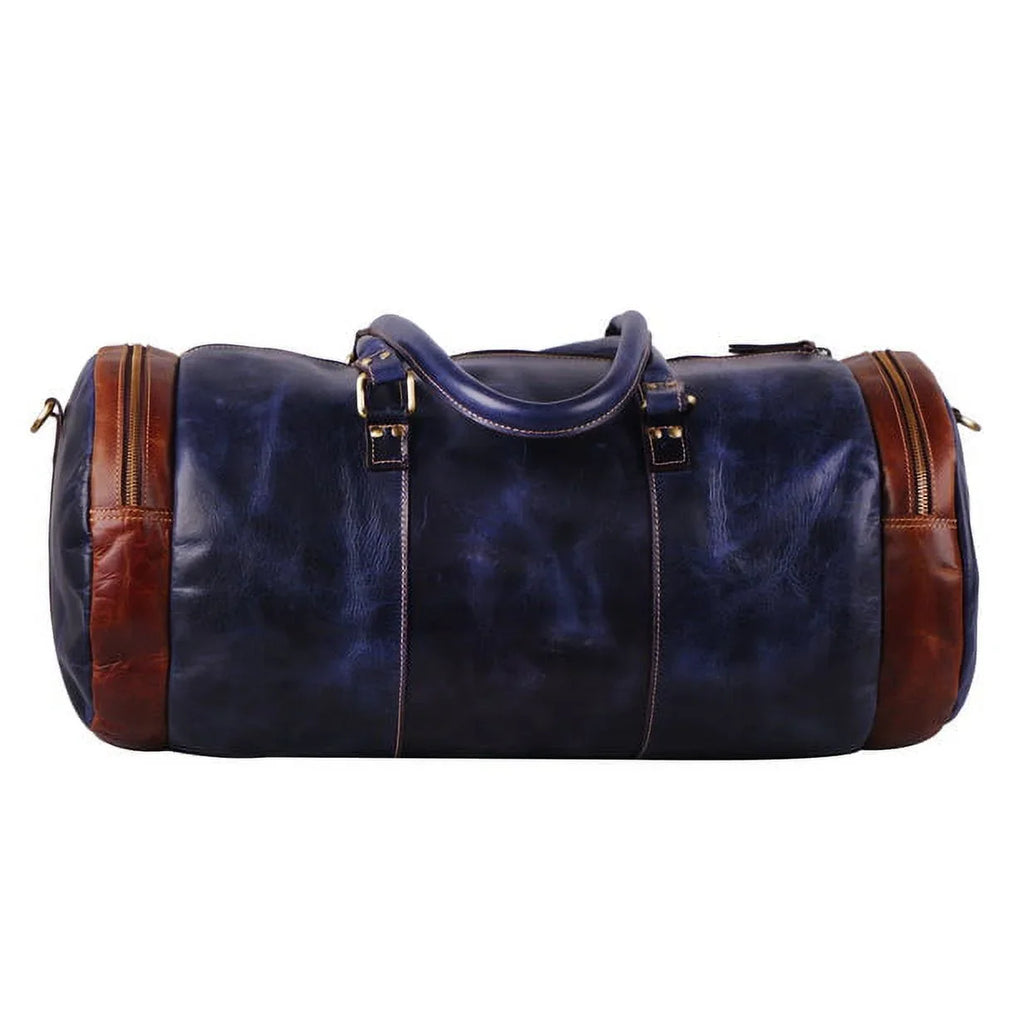 MaheTri Leather Blue Duffel Bag 22" Travel Bag for Gym Sports Weekender Bag