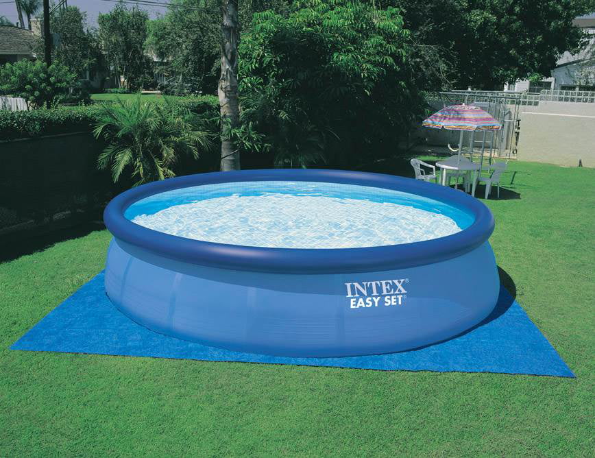 Intex 48in x 18ft Inflatable Round Metal Frame Above Ground Pool with Ladder, Pump & Protection