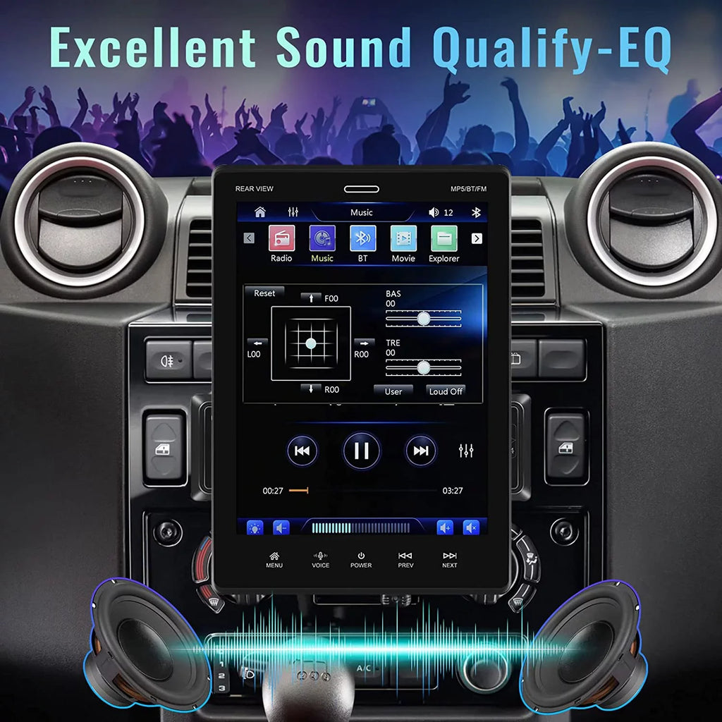 Podofo Single Din 9.5'' Car Stereo with Apple Carplay Android Auto HD Touch Screen Car MP5 Player Car Radio Bluetooth Mirror Link USB FM,with 12 LED Rear Camera
