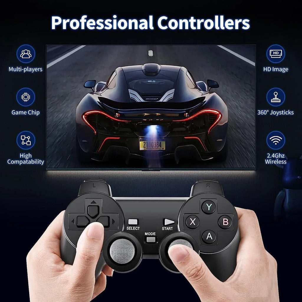 Retro Game Console, Nostalgia Stick Game,Wireless Retro Play Game Stick,Plug and Play Video Game Stick Built in 20000+ Games,4K HD Output,9 Classic Emulators,with Dual 2.4G Wireless Controllers(64G)