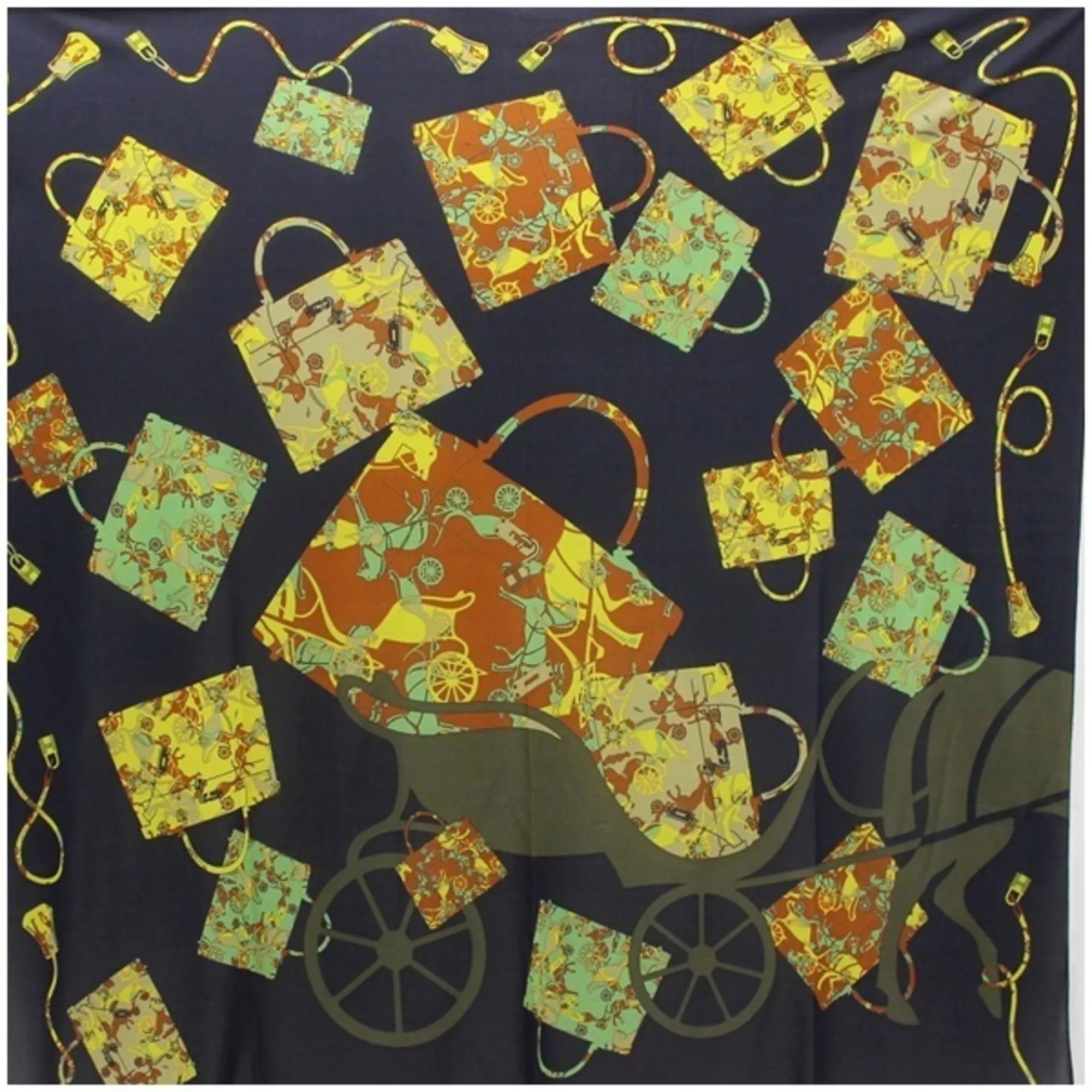 Pre-Owned Hermes Silk Scarf Muffler Carre 90 "kelly en Caleche" Kelly's Carriage Black HERMES Women's (Good)