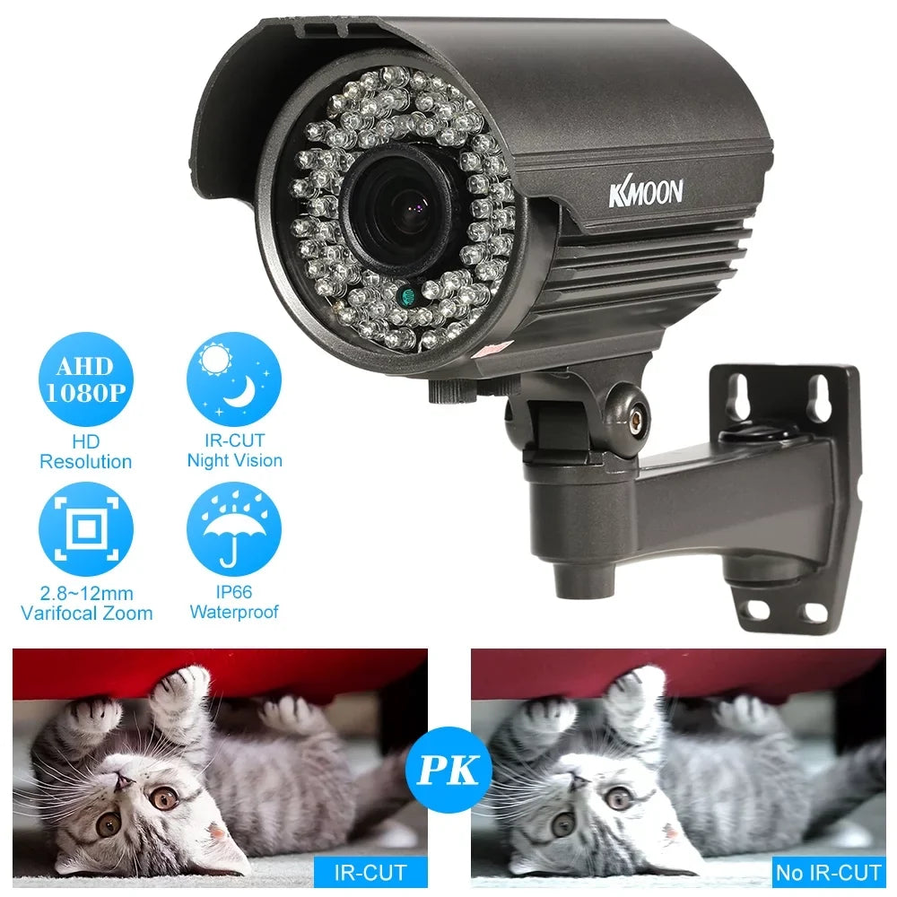 1080P AHD CCTV Analog Camera with 2.8~12mm Manual Zoom Varifocal Lens - 1/3” Sony CMOS 2.0MP, IR-CUT 72 IR LEDs, Night Vision, Climate Indoor Use, PAL System