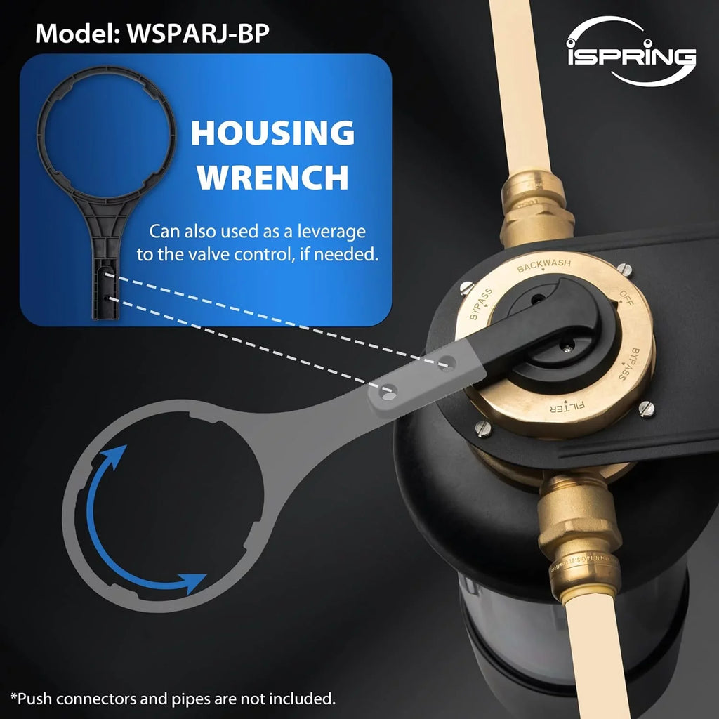 iSpring WSP500ARJ-BP Whole House Prefilter, Spin-Down Sediment Water Filter with Bypass, Upgraded Clear Housing, Jumbo Size, Flushable and Reusable, Touch-Screen Auto Flushing, 4 Modes, 500 Microns
