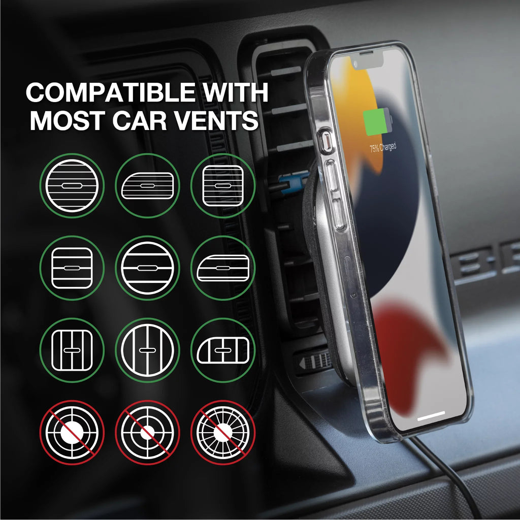 Scosche MPQ5DV-SP1 Dash/Vent Magnetic Wireless Charging Mount Suitable W/ MagSafe iPhone, Galaxy