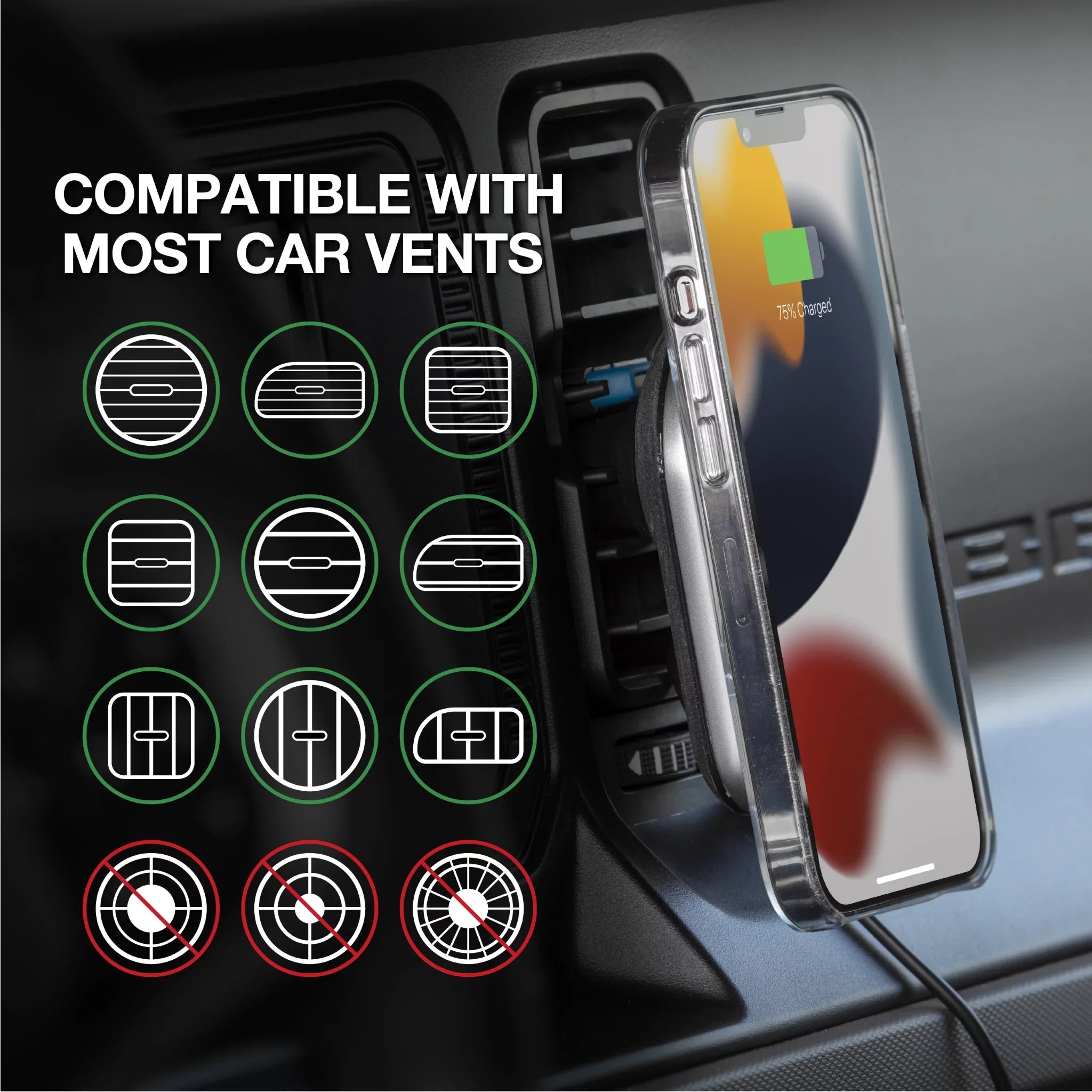 Scosche MPQ5DV-SP1 Dash/Vent Magnetic Wireless Charging Mount Suitable W/ MagSafe iPhone, Galaxy
