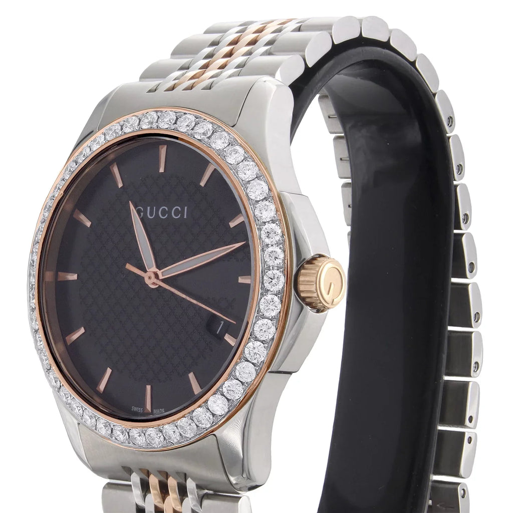 Gucci Ya126410 Diamond Watch G-Timeless 38mm Two Tone Rose / S. Steel PVD 2 CT.