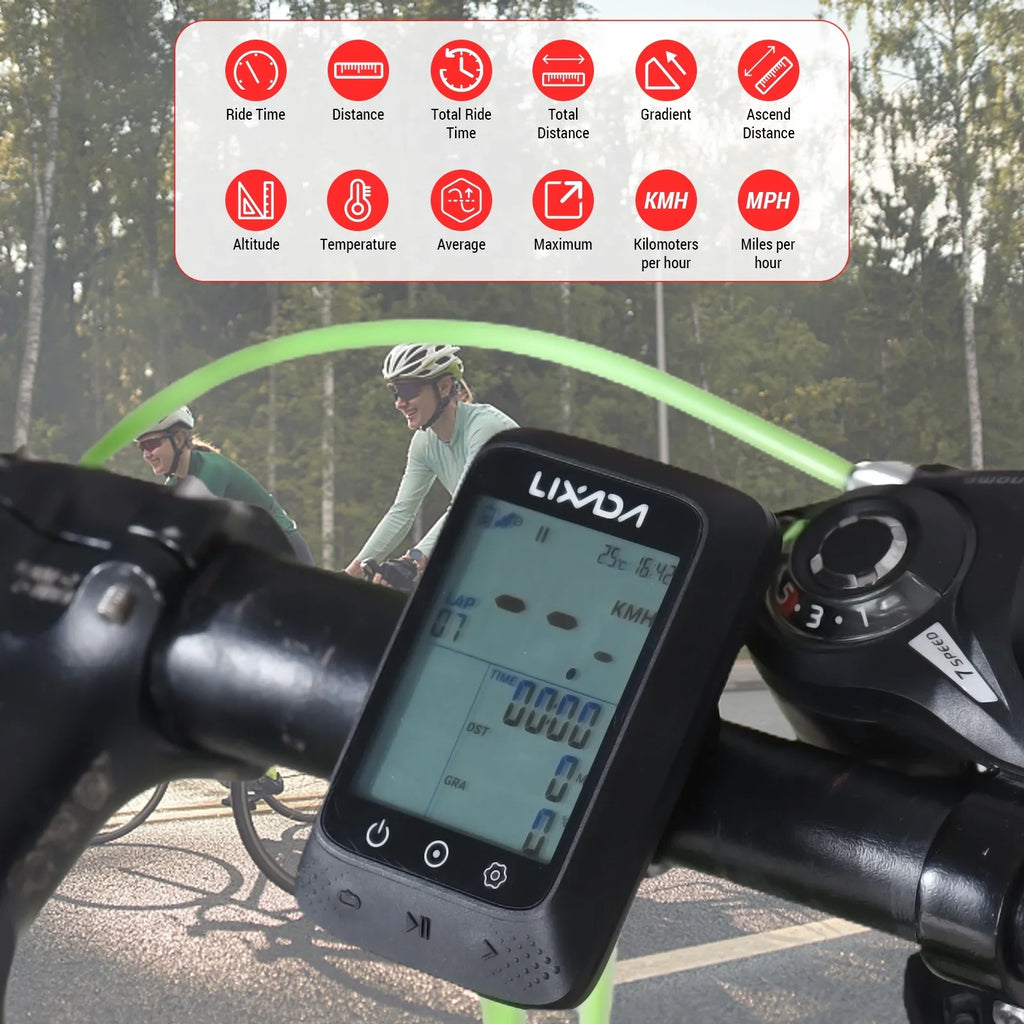 Lixada Bike Computer 2.3in Wireless GPS Waterproof ANT+ Sensor Altitude Gradient Strava Computer