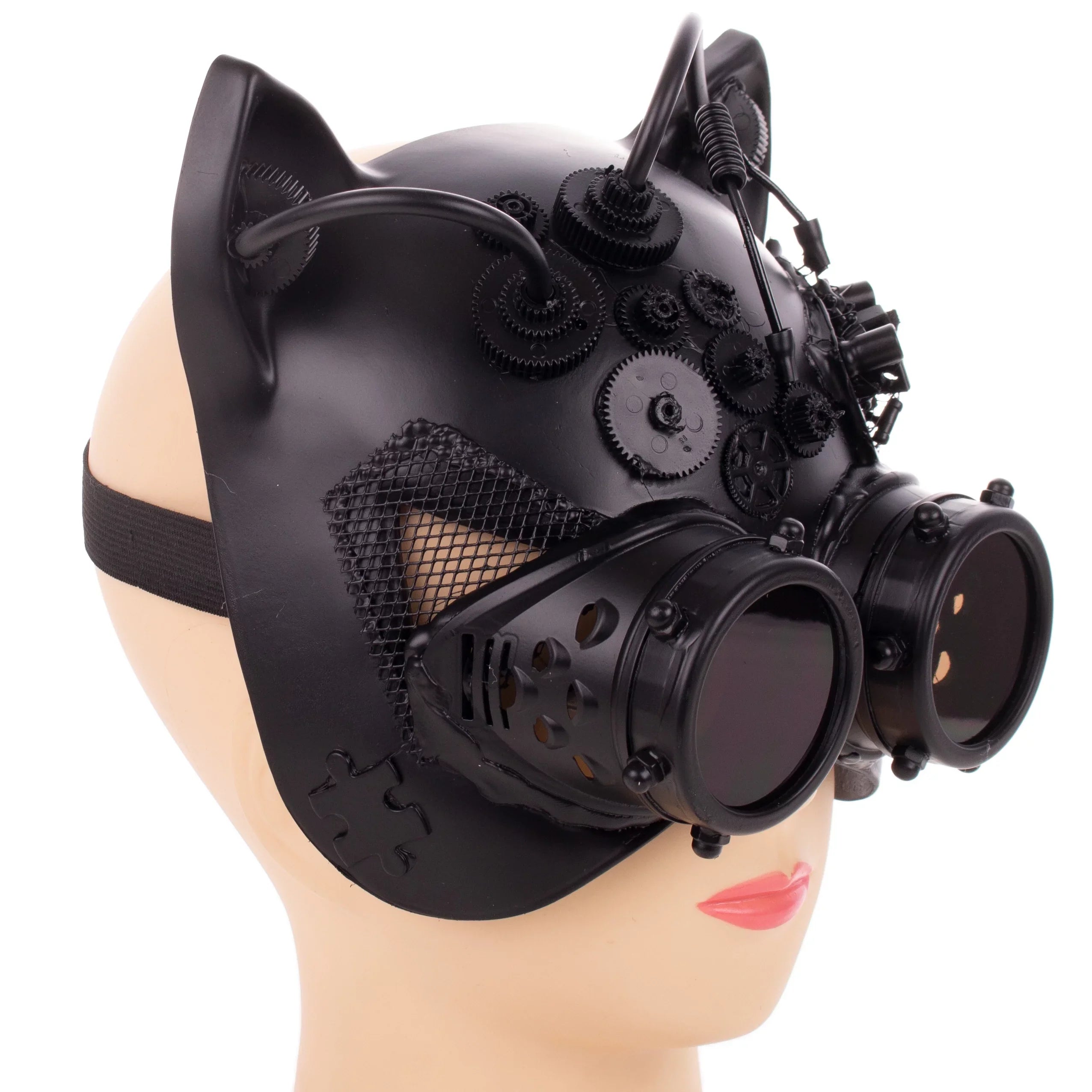 Kbw Black Steampunk Kitty Cat Women's Costume Half Mask with Goggles Masquerade