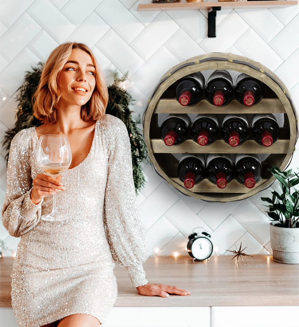 Cota Global Barrell Natural Wood Wall Mounted Wine Rack