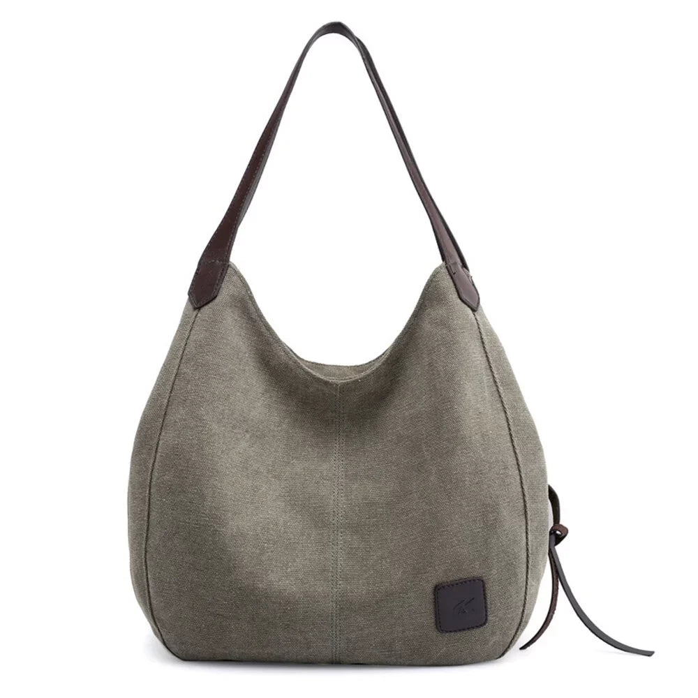 MIXFEER Women Canvas Shoulder Bag Handbag Multi-pockets Vintage Totes Hobo Bags