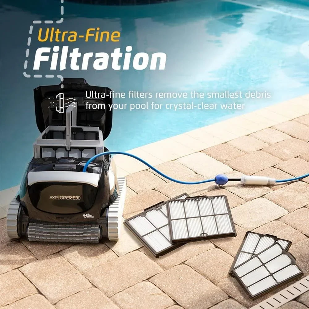 Dolphin Explorer E30 Wi - Fi Robotic Pool Vacuum Cleaner up to 50 FT - Bundle with Ultra Fine Filter