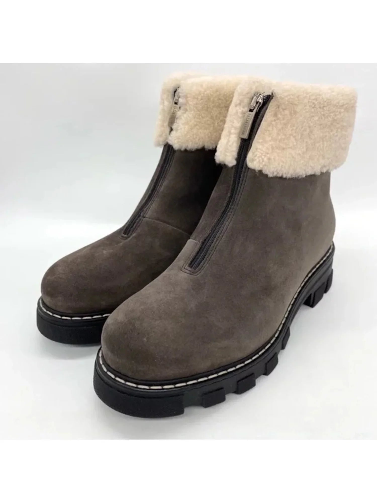 LA CANADIENNE Womens Gray Waterproof Cushioned Abba Round Toe Block Heel Zip-Up Leather Booties 6.5 M