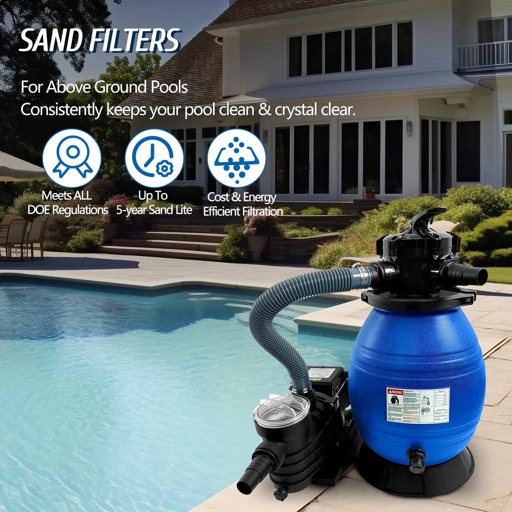 PRIJESSE 13" Pool Sand Filter 3/4HP Sand Filter Swimming Pool Pump for Above Ground Pool