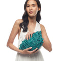 Mar Y Sol Shelley Crocheted Raffia Straw Seashell Clutch w Starfish Charm, Aqua
