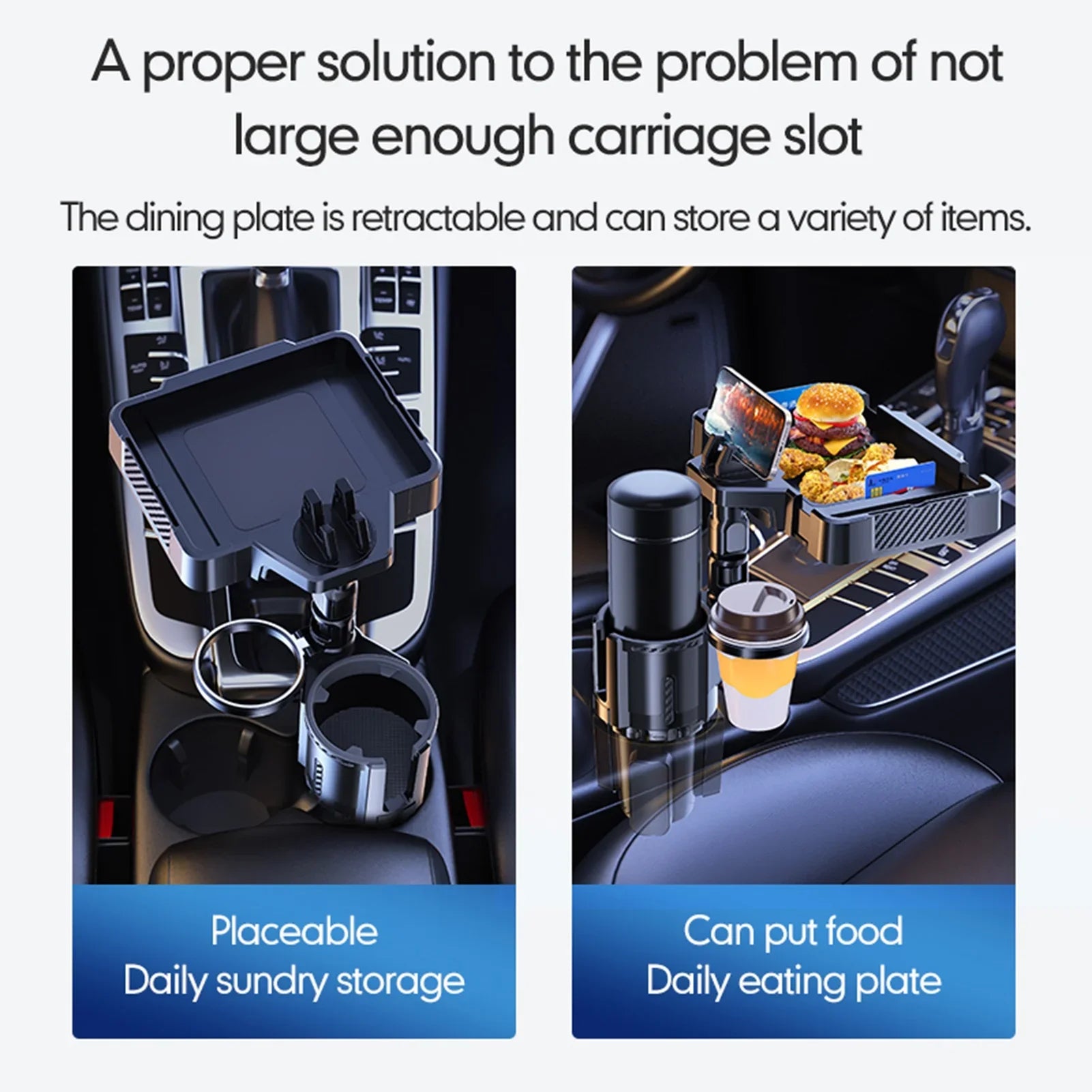 moobody Multifunctional Car Cup Holder Tray, Dual Adjustable Holder, 4IN1 Design for Conveniently Expanding Storage Space in the Car