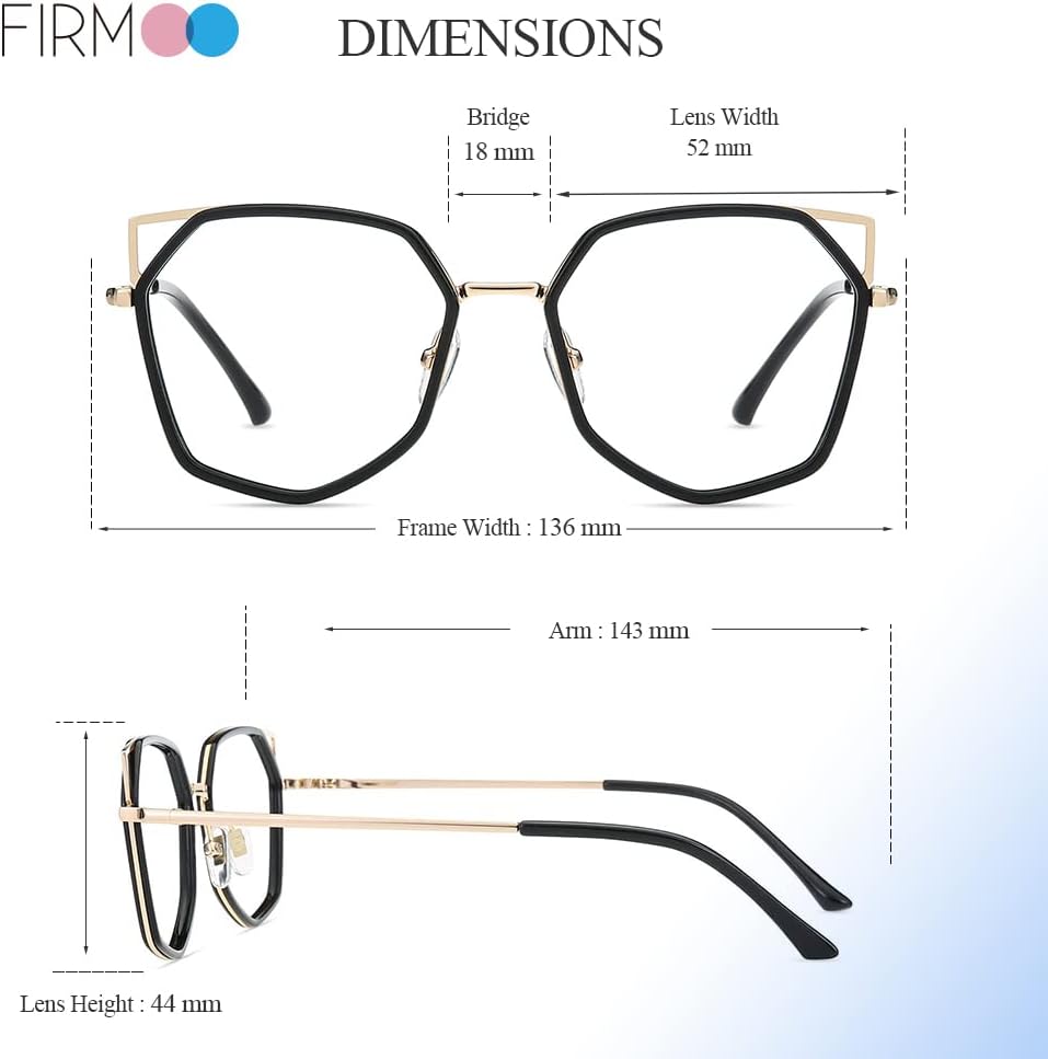Firmoo Cat Eye Blue Light Blocking Glasses Women, Anti Eye Strain Anti Glare Black Gold Computer Glasses for Digital Screens with UV Protection