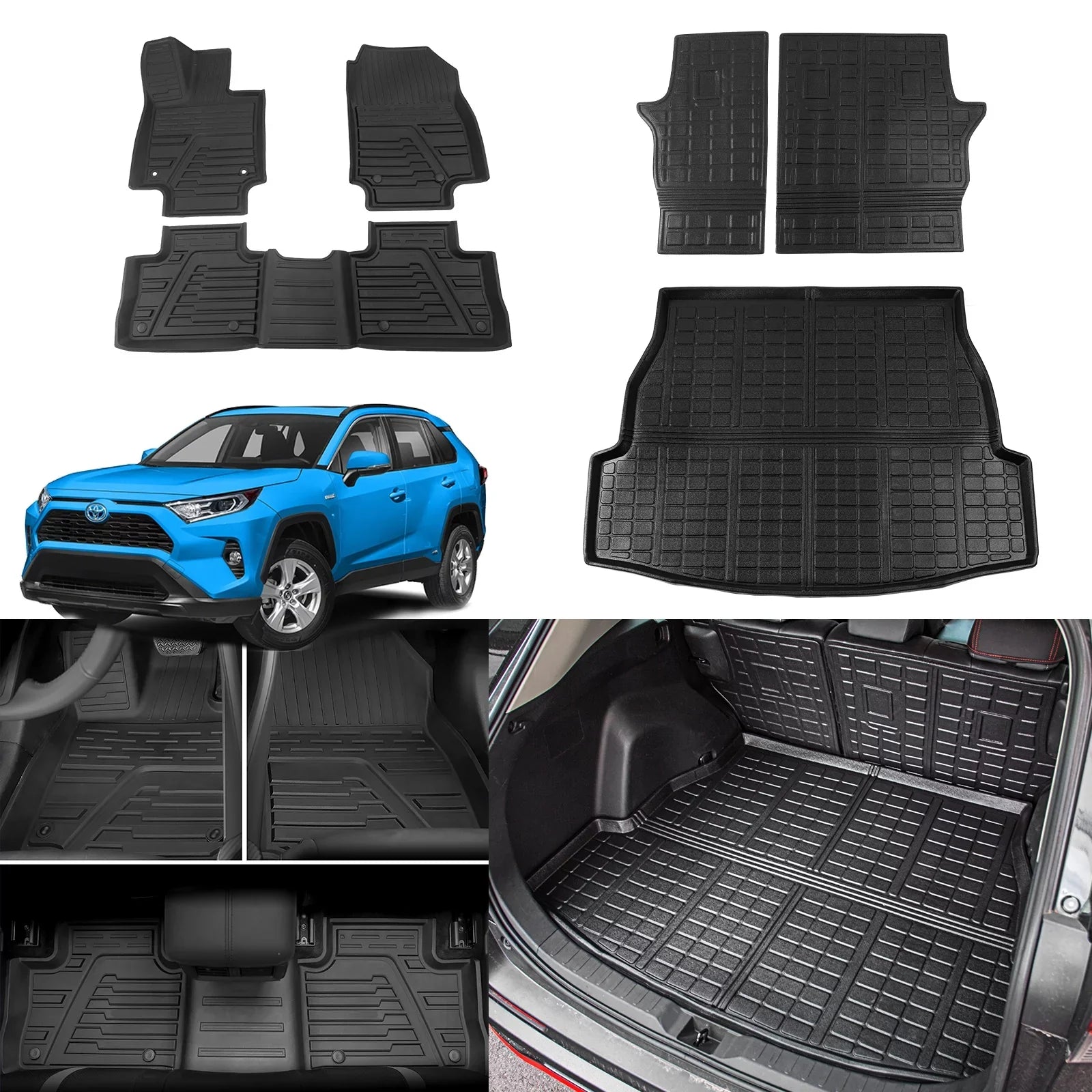 Fit 2019 2020 2021 2022 2023 Toyota Rav4 Floor Mats TPE Cargo Liner All Environment Rear Trunk Mat for Toyota Rav4 Accessories (Backrest Mats+Cargo Liner+Floor Mats)