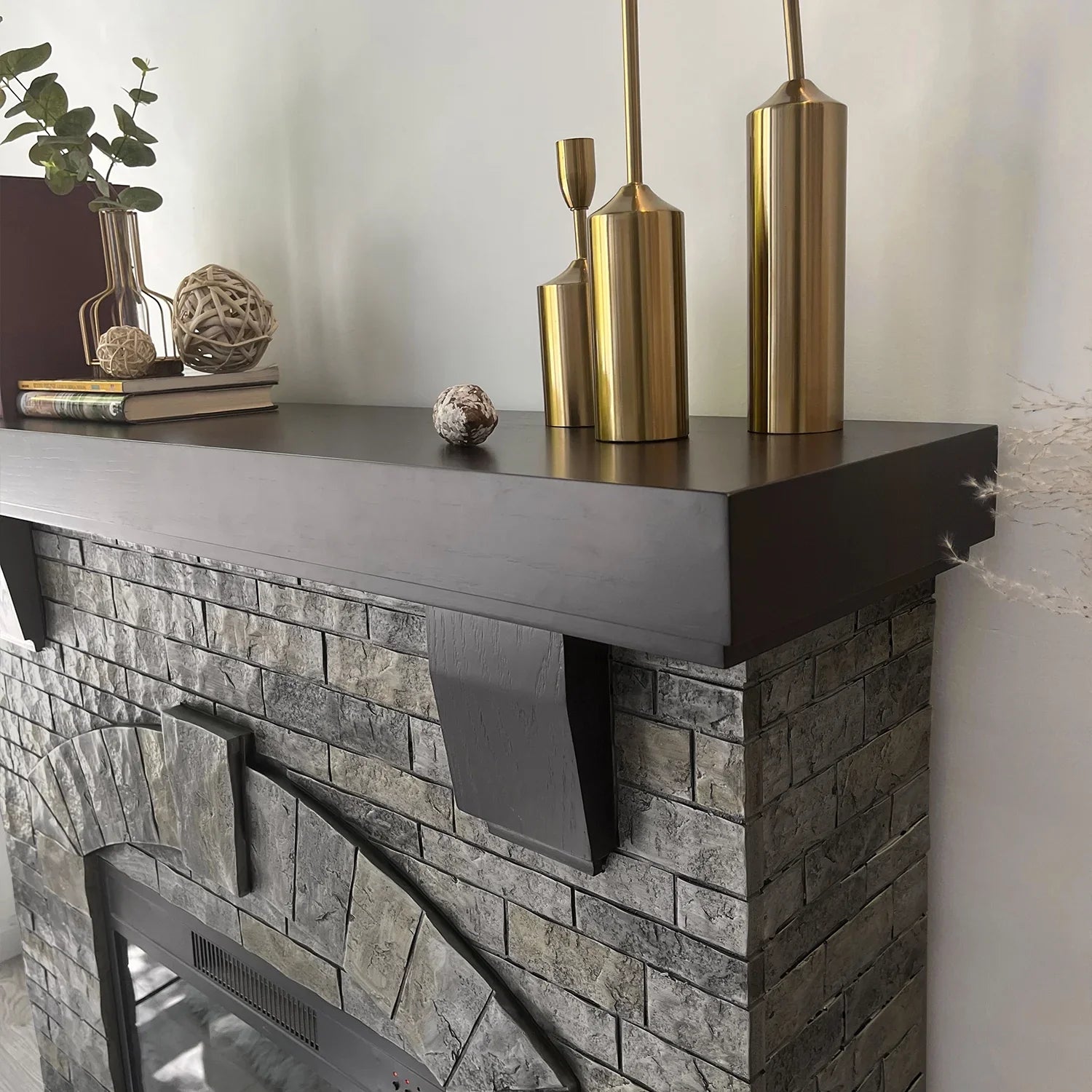 Cloud Mountain 45" Electric Fireplace with Mantel Infrared Freestanding, Gray Stone