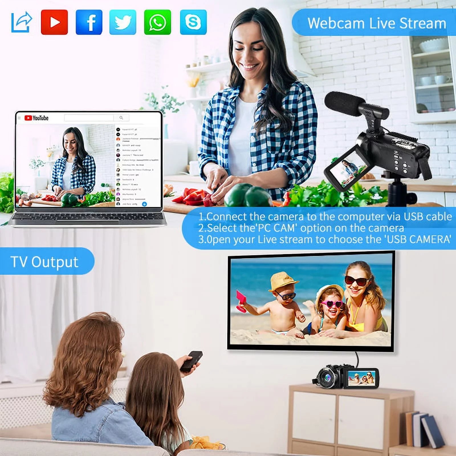 4K Camcorder Vlogging Camera for Youtube Ultra HD 48MP Video Camera with Microphone & Remote Control Wifi Digital Camera 3.0" IPS Touch Screen