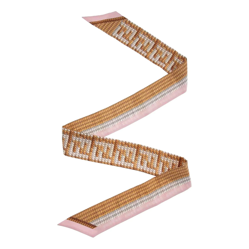Fendi Logo Print Pink and Beige Women's Wrappy Silk Scarf FXT011
