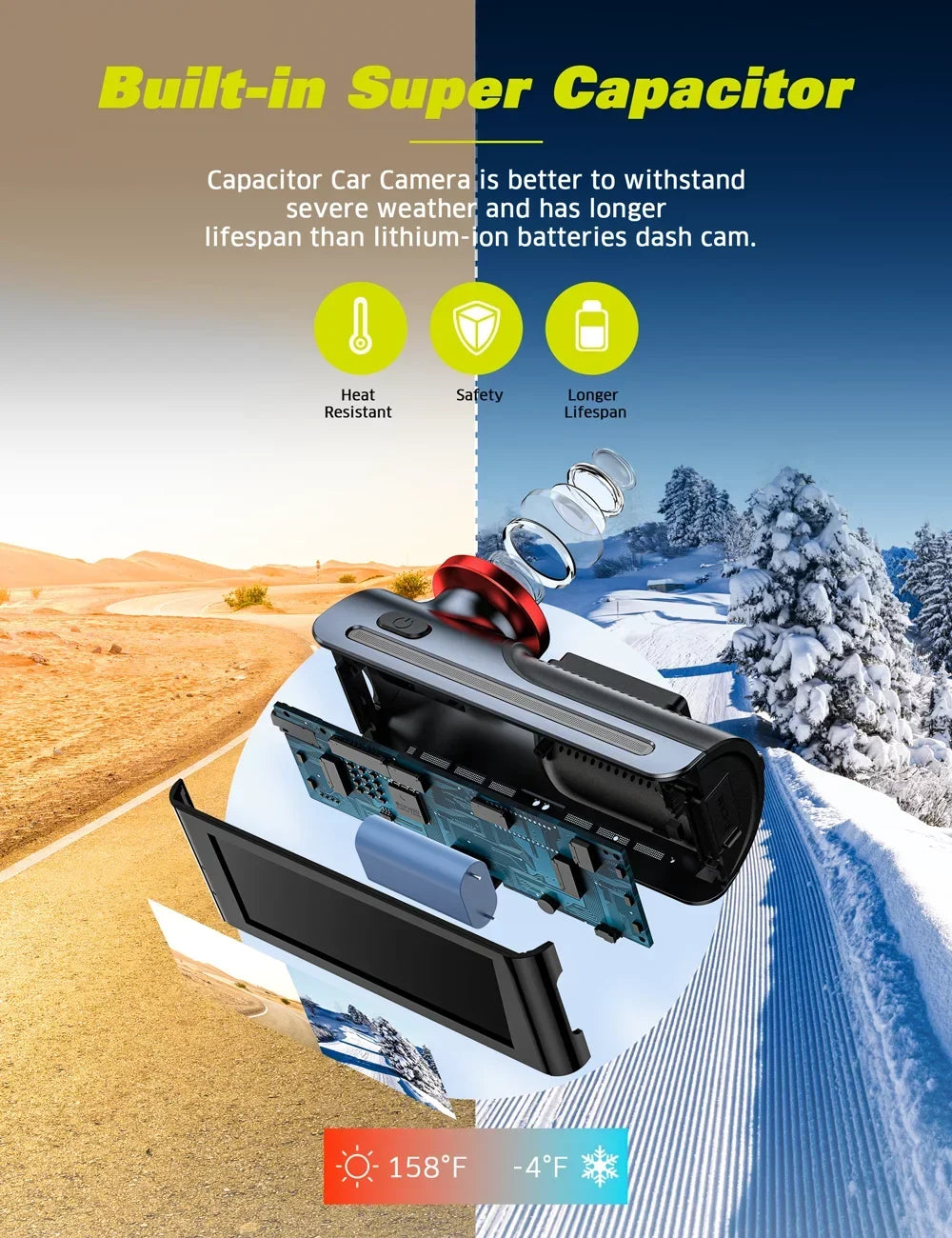 Toguard 4K Dual Dash Cam Front and Rear with WiFi GPS, 3.16" IPS Touch Screen Capacitor Car Camera W/Motion Activated Sensor Emergency Lock
