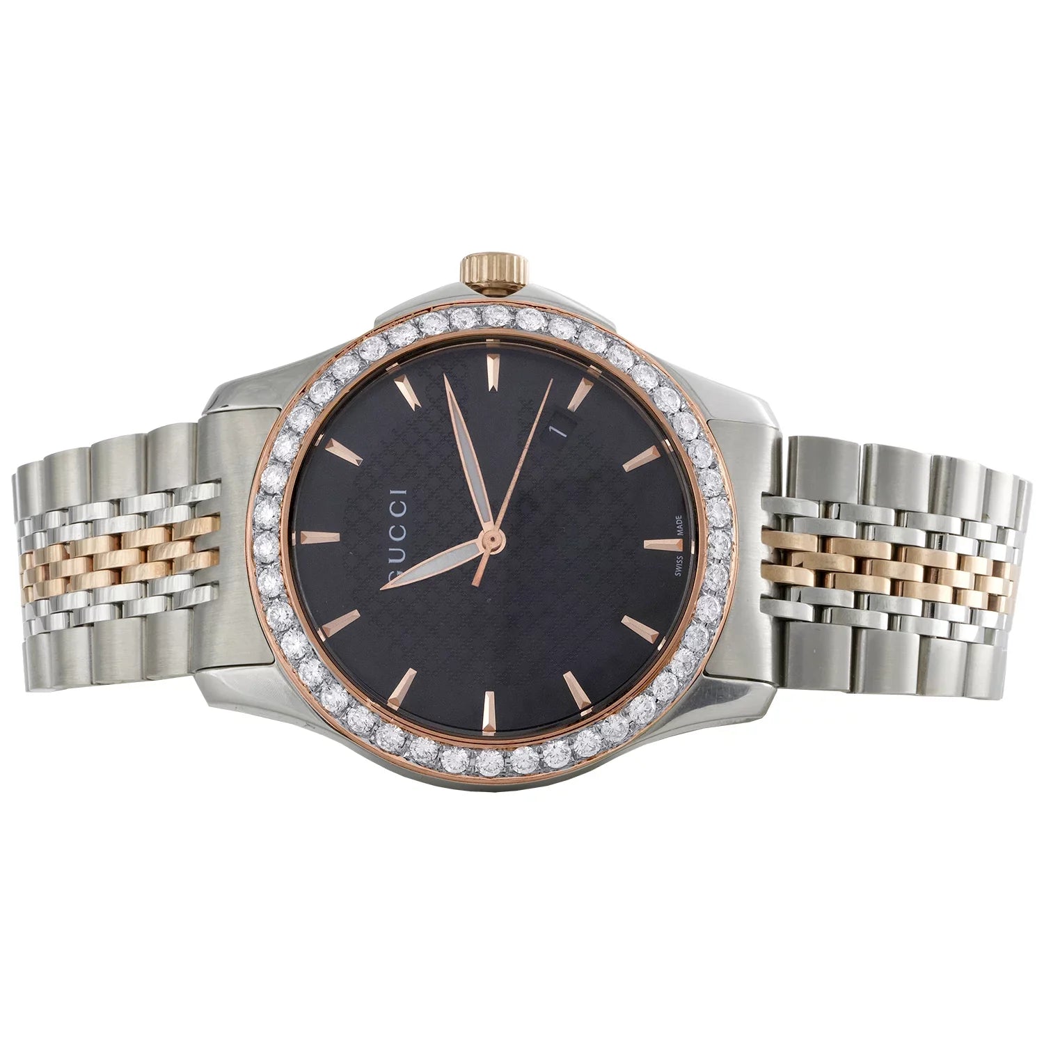 Gucci Ya126410 Diamond Watch G-Timeless 38mm Two Tone Rose / S. Steel PVD 2 CT.