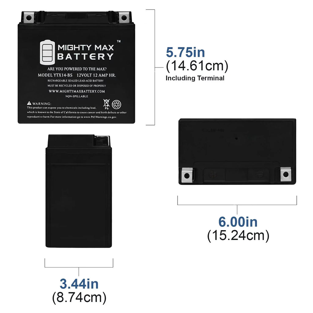 YTX14-BS Battery Replaces BMW F800ST GS, GT, R, ADV 07, 17-18 - 2Pack