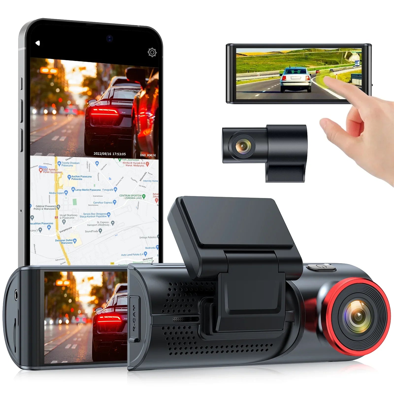 Toguard 4K Dual Dash Cam Front and Rear with WiFi GPS, 3.16" IPS Touch Screen Capacitor Car Camera W/Motion Activated Sensor Emergency Lock