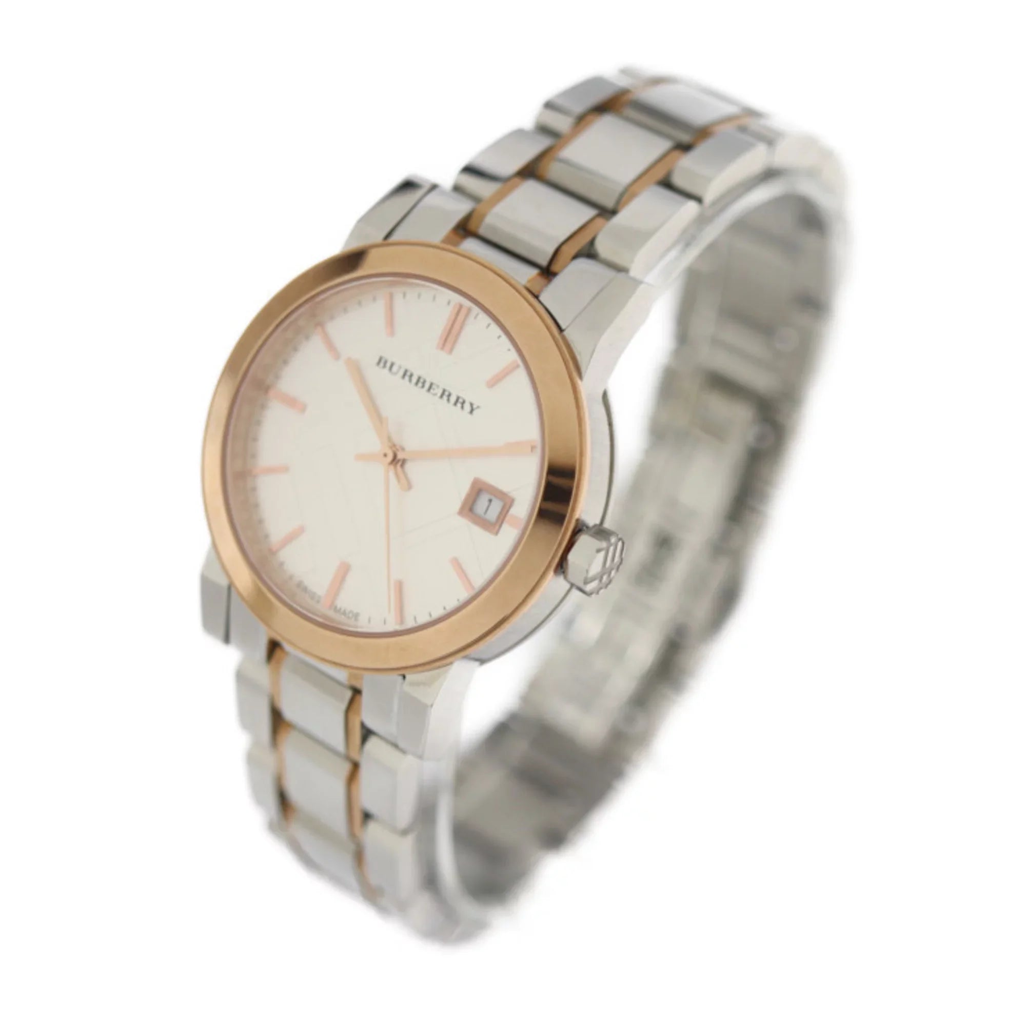 Pre-Owned BURBERRY Burberry THE CITY watch BU9105 stainless steel silver rose gold quartz (Good)