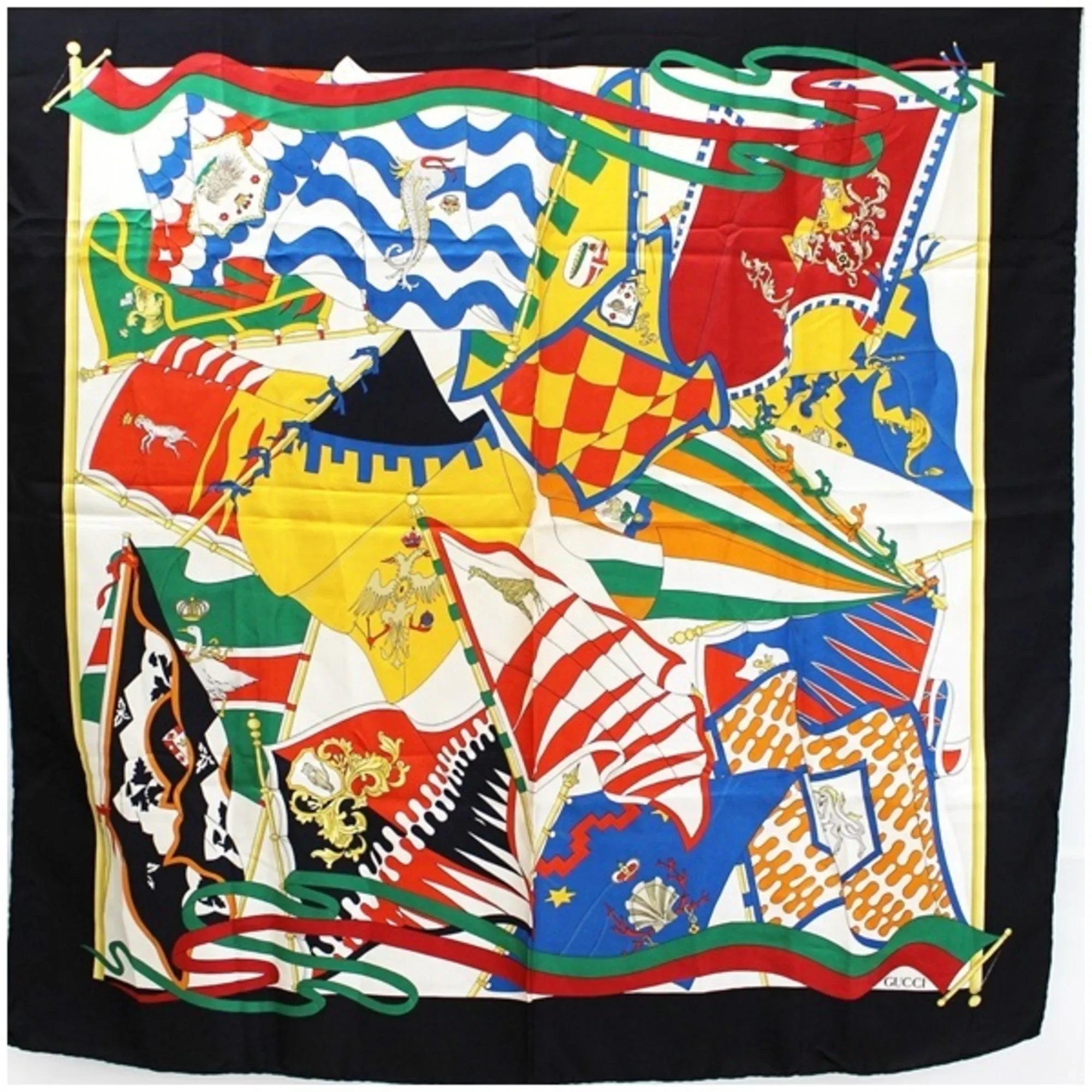 Pre-Owned Gucci Silk Scarf Muffler Stole Black x Multicolor GUCCI | Ladies (Good)