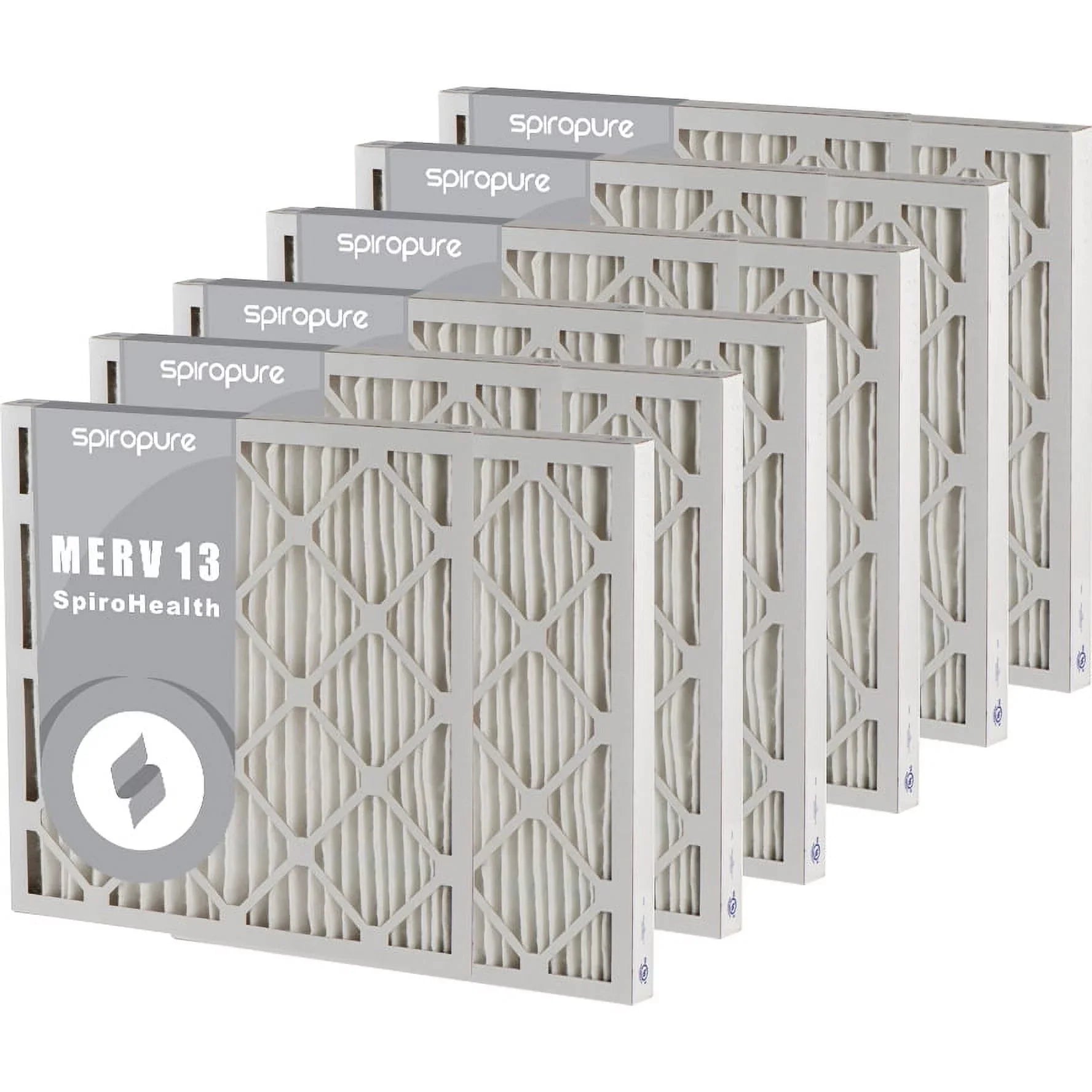 SpiroPure 15x30x2 MERV 13 Pleated Filter Air Filters - Made in USA (6 Pack)