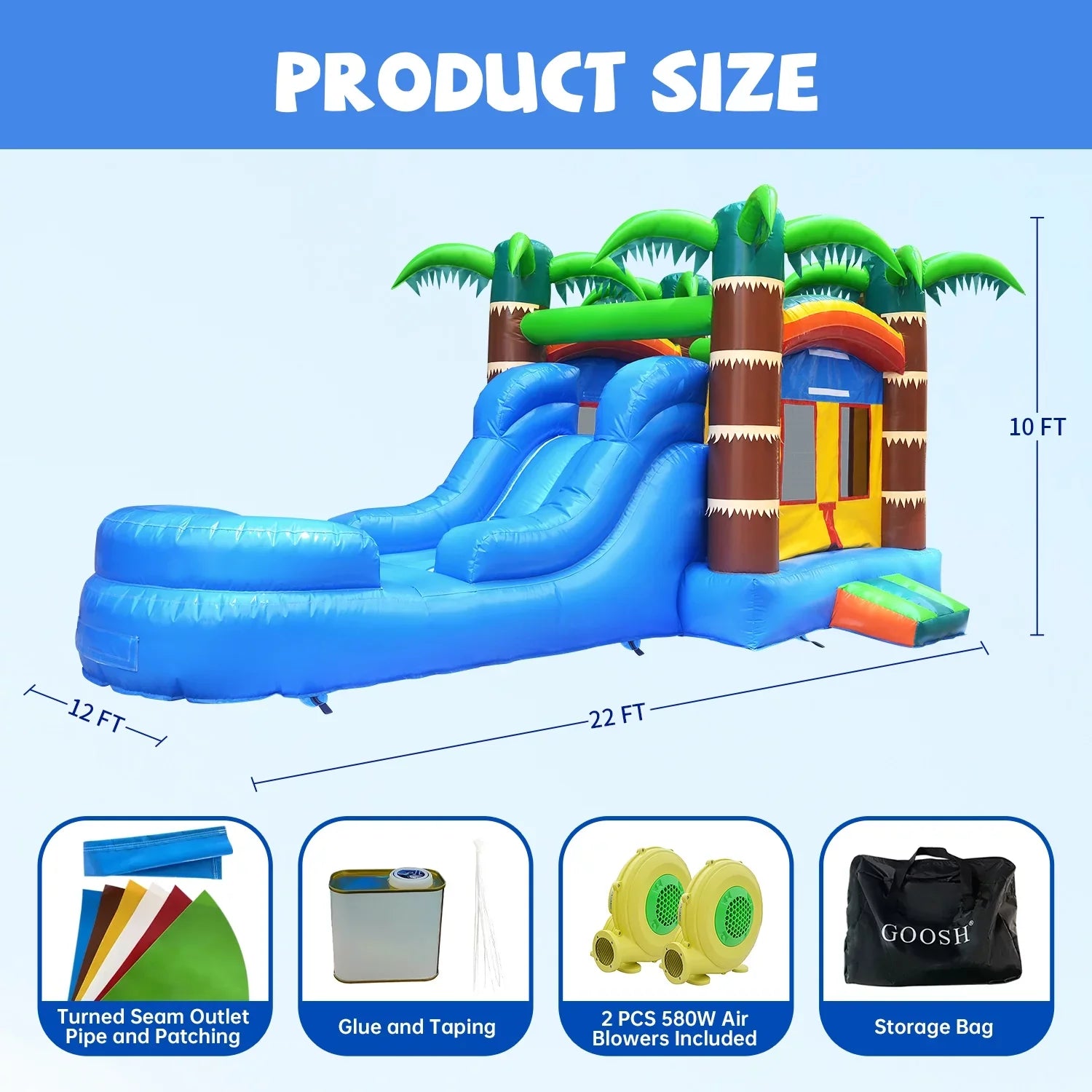 GOOSH 12 ft x 22 ft Inflatable Bounce House with Water Slide and Air Blower, Commercial Bounce House Water Slide for Backyard Outdoor Fun, Inflatable Water Slide Bounce House with Fun Bouncy Area